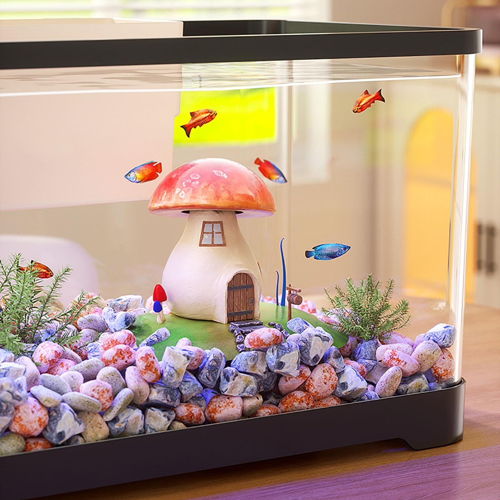 Kit Complet D'aquarium De Bureau, Kit Complet avec Lampes LED, Pompe À Air, Système De Filtration pour Crevettes Poissons Rouges Tortues(L)