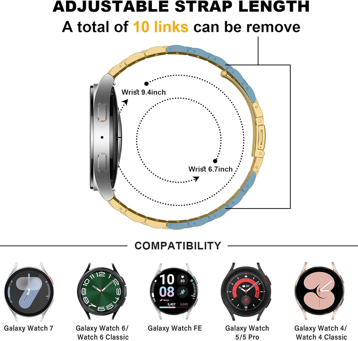 HITZEE Stainless Steel No Gap Bands Compatible with Samsung Galaxy Watch 7/6/5/4/FE Band 40/44mm/Watch 6 Classic 43/47mm/Watch 5 Pro, Samsung Watch Metal Band Strap Designed for Men/Women, Gold - Image 5