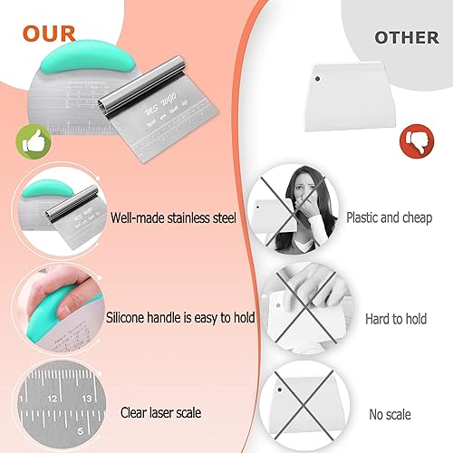 Miniatura 3 de Cortador raspador de masa, cortador de pizza de pastelería, herramienta de acero inoxidable con regla de escala, herramienta de cocina para hornear