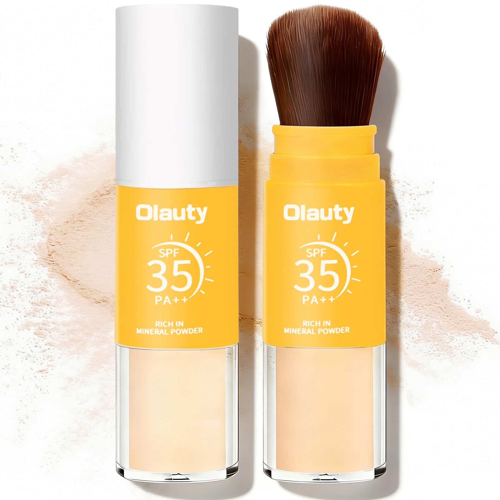 Mineral Powder Sunscreen for Face Scalp & Hair,SPF 35 Brush on Sunscreen Setting Powder,Vacation Essentials,Travel Size Sunscreen,Beach Essentials,Oil Control Natural Matte Finish(#02 Medium)
