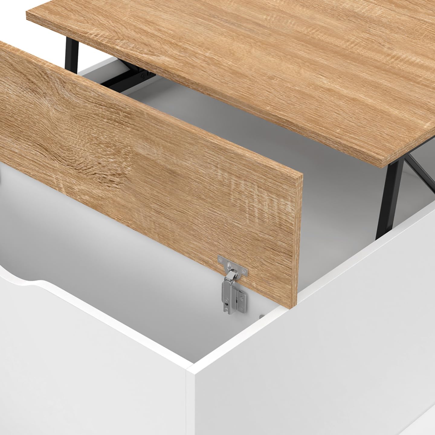 IDMarket - Table Basse Plateau relevable carrée ELEA avec Coffre Bois Blanc et façon hêtre