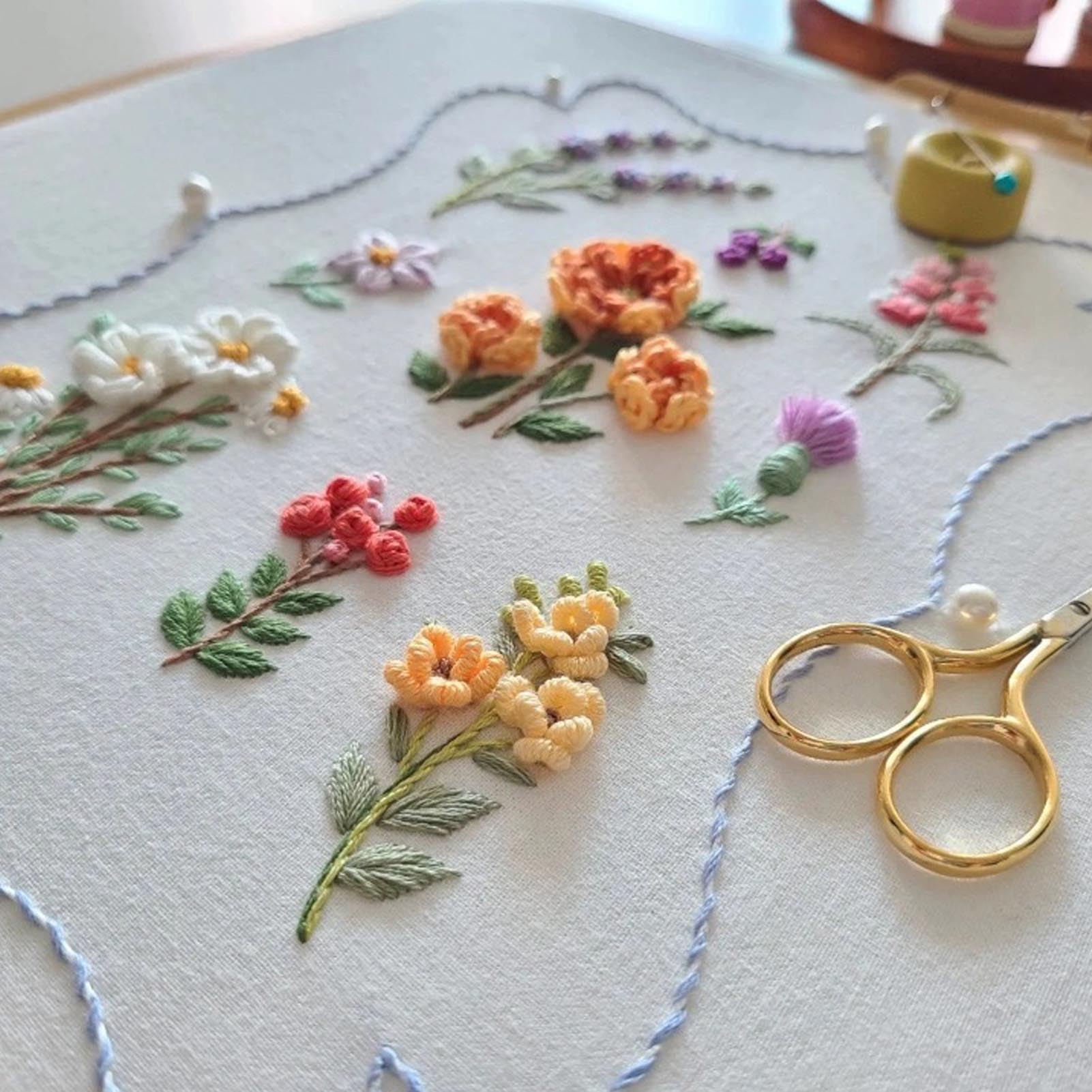 Kit Broderie Débutant - 3 Motifs, Cerceau Bambou 20 Cm, Fils Et Aiguilles Inclus | Loisir Créatif Adulte, Cadeau Fait Main