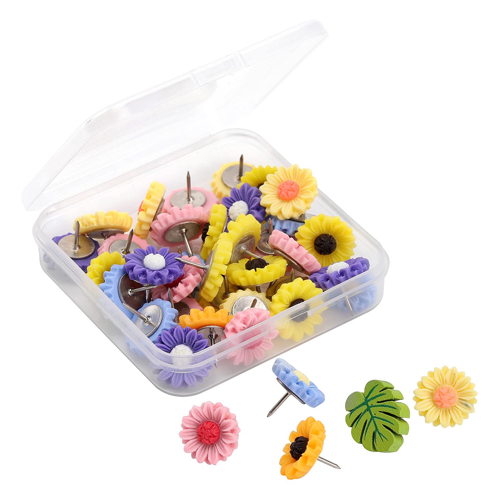 40Pcs Mix Color Push Pins Decorative Flower Push Pins for Cork Board Photo Wall Office Or Home Decoration — image 1