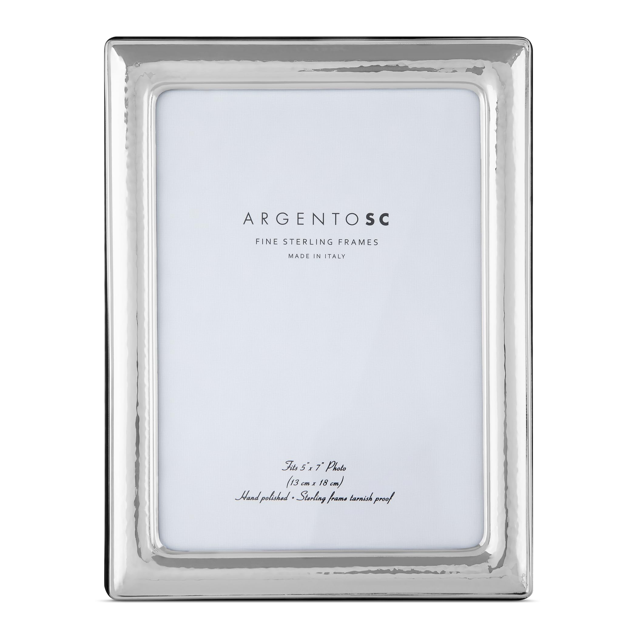 Argento SCHammered Sterling Silver Picture Frames - Handmade in Italy, Tarnish-free, Silver Picture Frame with Dual Easel for Portrait & Landscape Display, Exceptional Gift for Any Occasion (Silver,