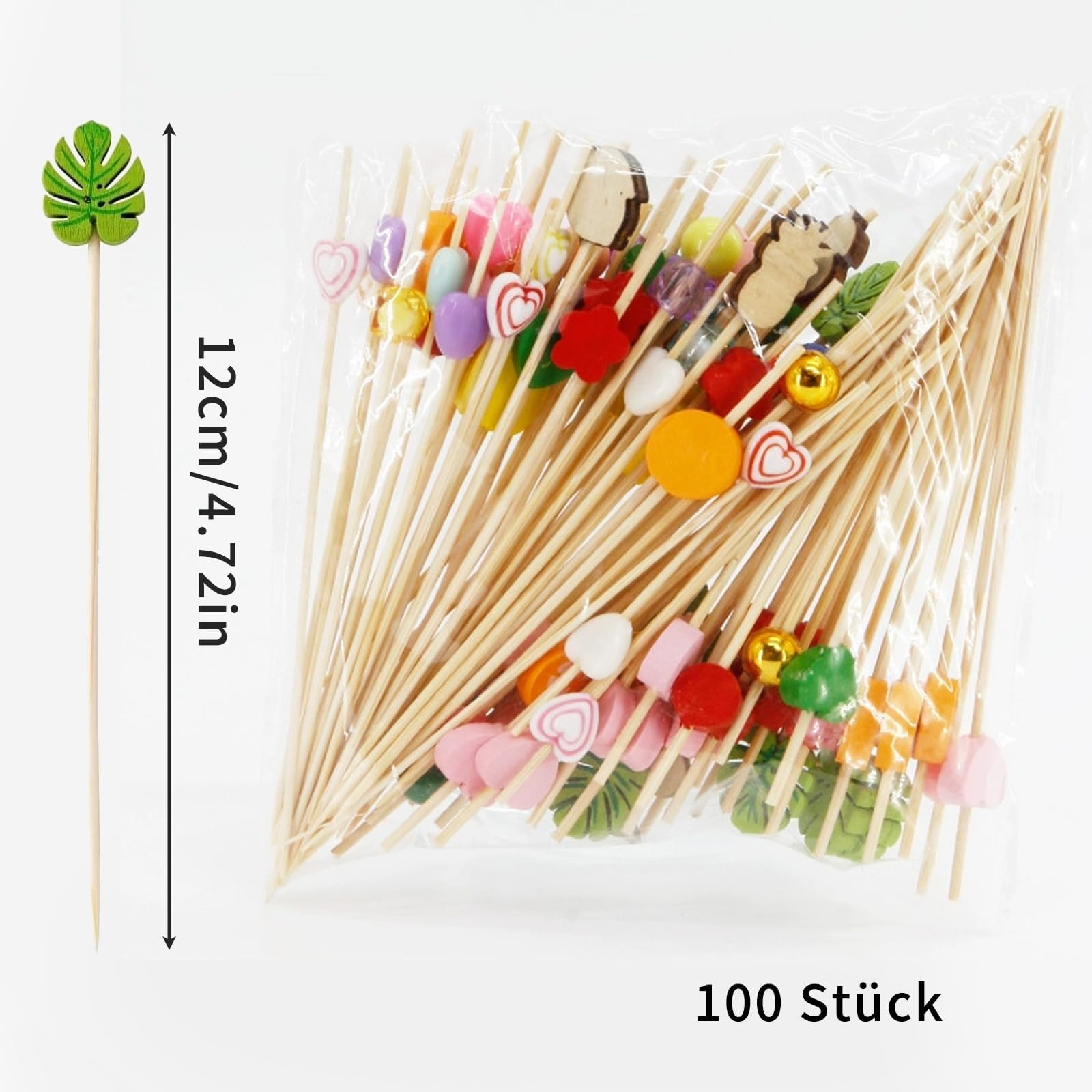 Zootealy 100 Paquets De Pics à Cocktail 4.7 Pieds' Pics à Fruits Cure-Dents En Bambou Pour Mariage Anniversaire Fête Fournitures De Plage