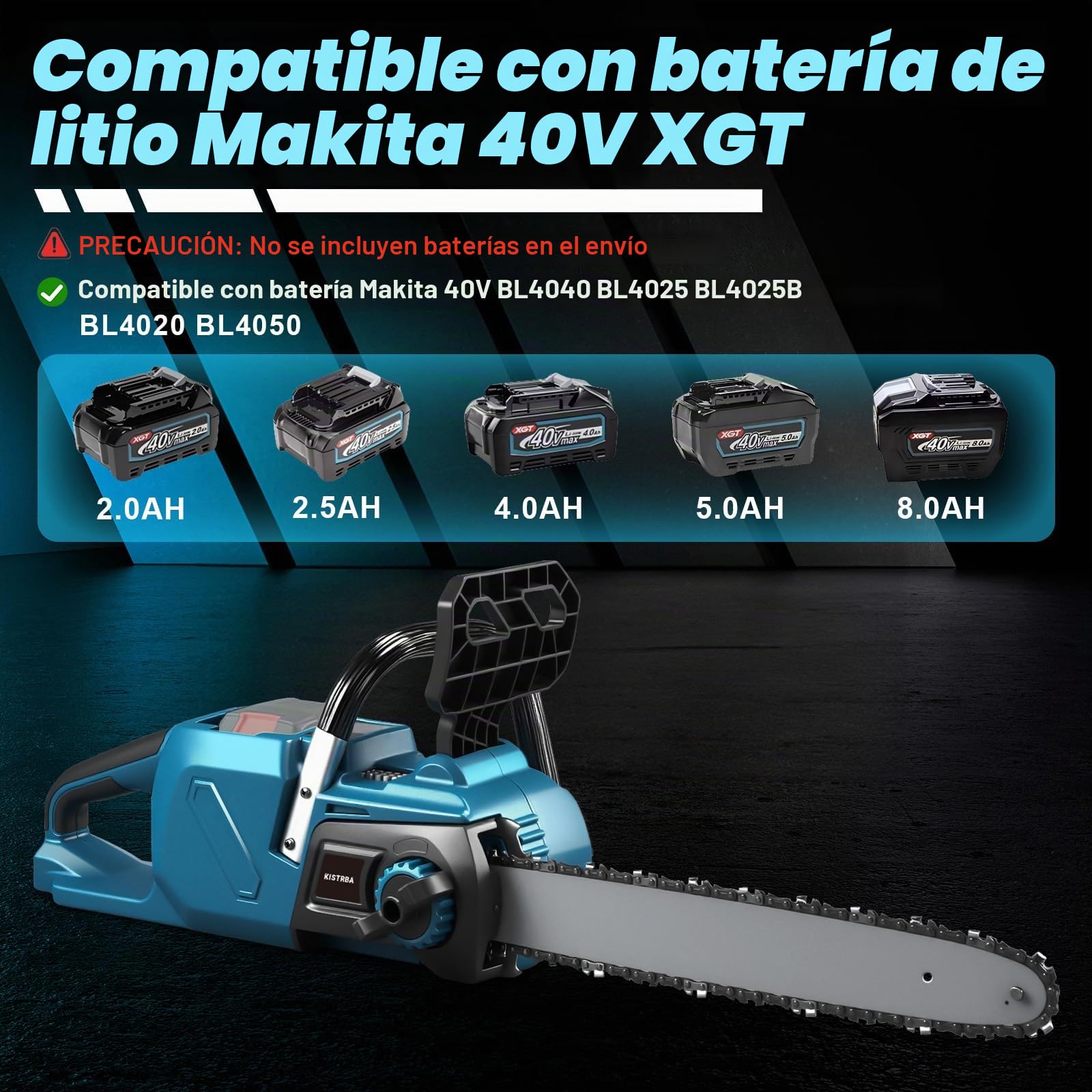 Motosierra con batería de 18 pulgadas para Makita 40 V batería (sin batería), 1600 W sin escobillas, con lubricación automática de cadena y pantalla LCD, para madera, tijeras de podar