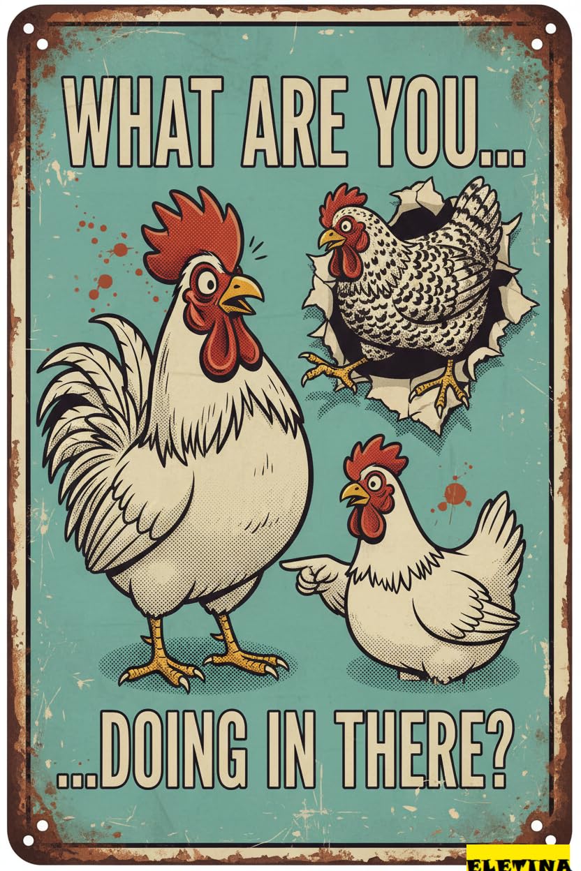 Vintage Metal Tin Sign for Chicken Coop Funny Farmhouse Wall Decor,Rooster 8x12 Inch Wall Art Home Farm Kitchen Garden Outdoor Yard Porch Private Property Decorative