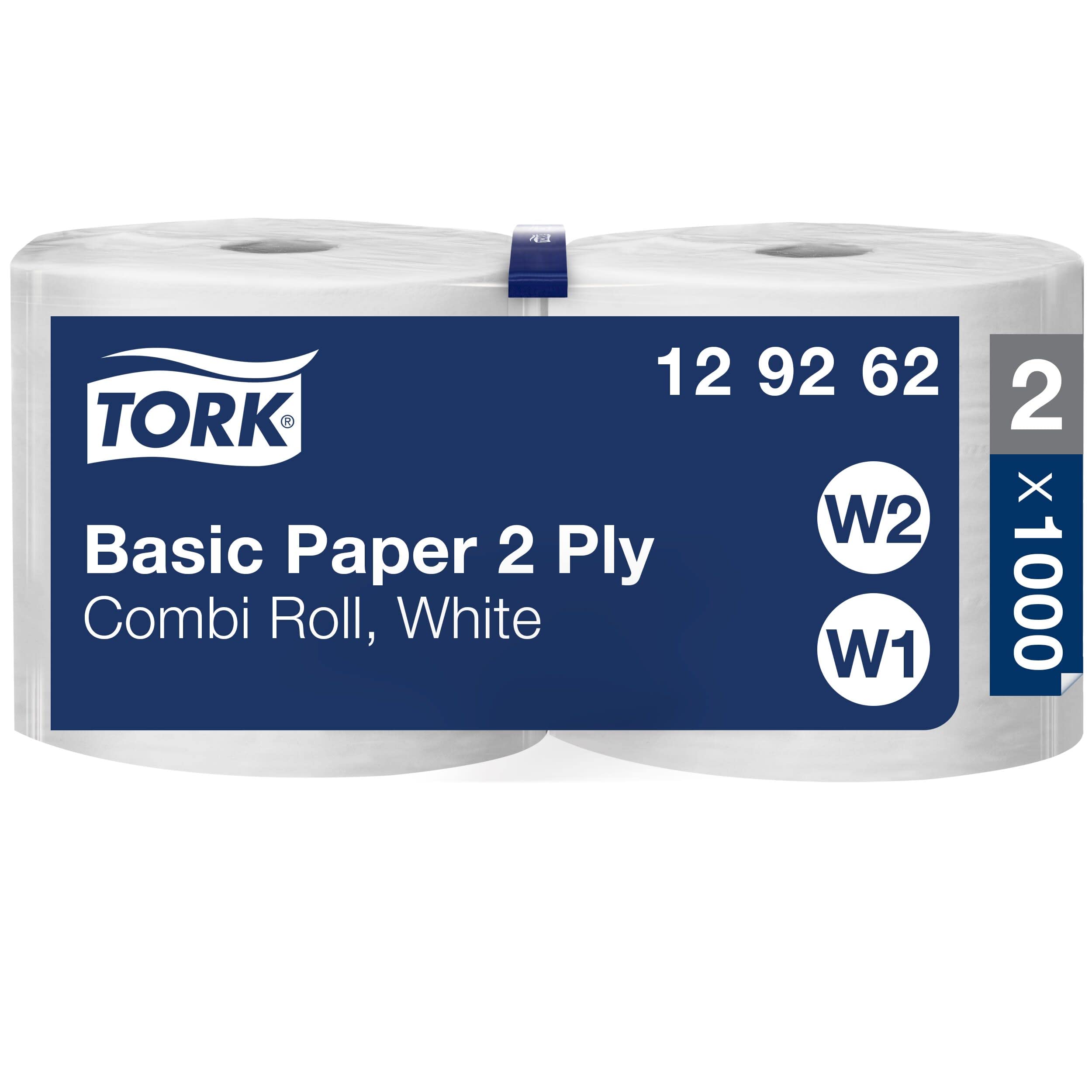 Tork 129262 Carta per asciugatura Universal, compatibile con il sistema W1 (da terra o da parete), 2 veli, 1 x 2 rotoli (1 x 340 m), colore bianco