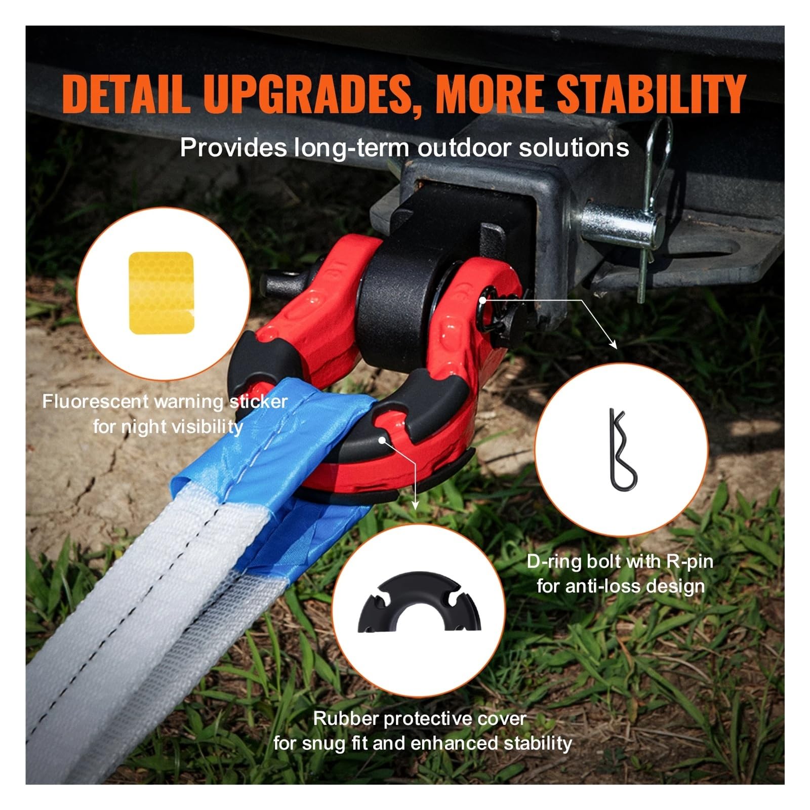 2" Shackle Hitch Receiver Double Hole Recovery Block Powder Coat Pin D-Ring for SUV Trucks Jeeps Off-Road