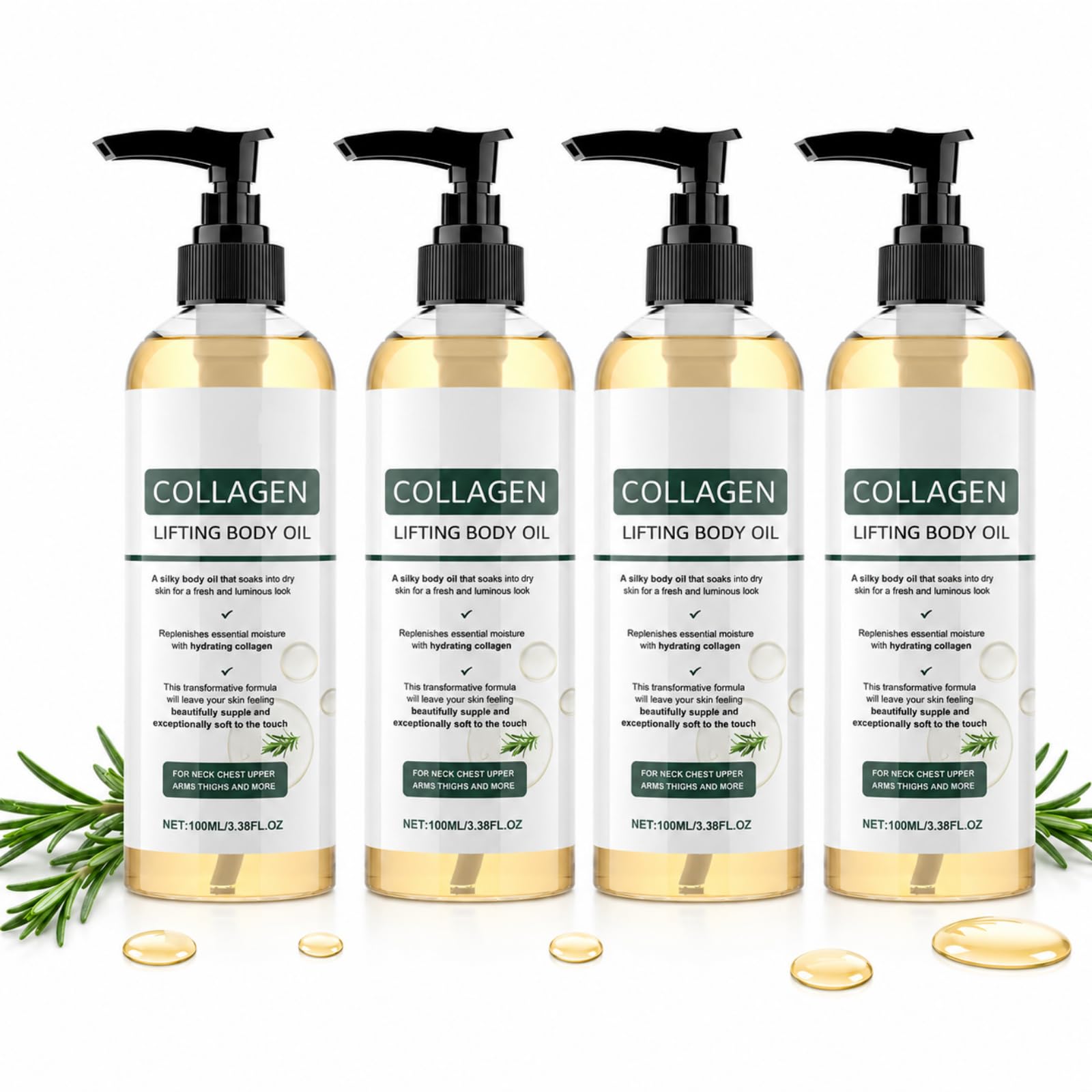 Divinova Kollagen Körperöl zur Hautstraffung Feuchtigkeitspflege Öl für Narben Falten Dehnungsstreifen Bauch Arme Beine und Massage (Weiß,25 ml (4er Pack))