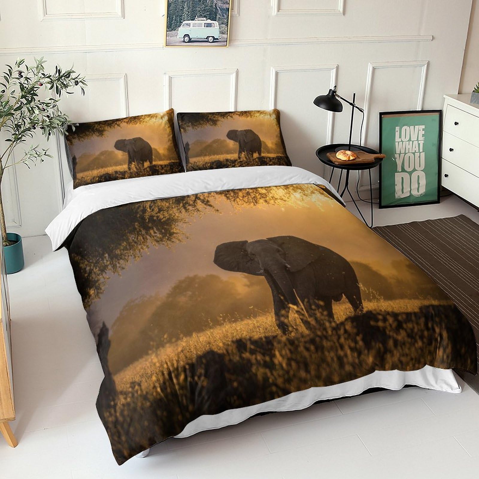 Parure de lit éléphant anti-plis en microfibre douce pour lit adulte sans repassage