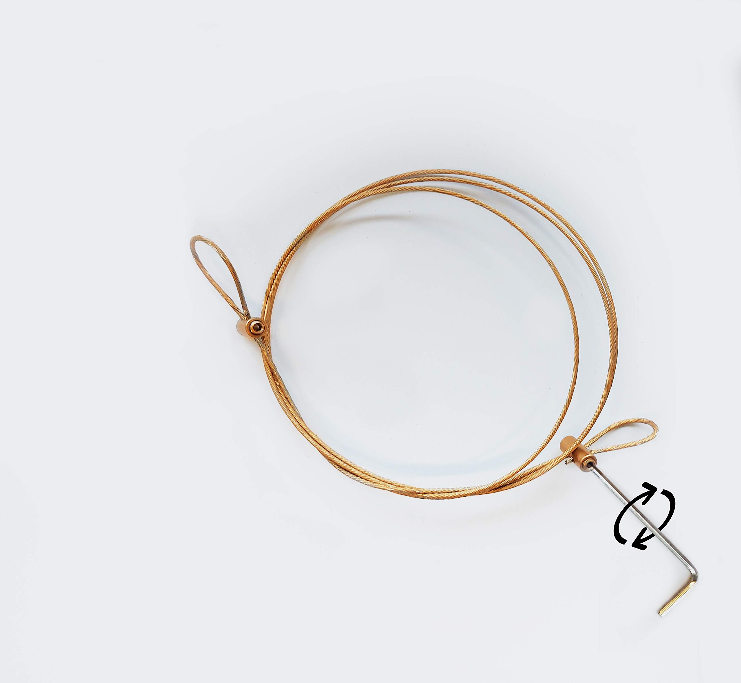 Double Brass Gold Wire Rope Steel Cable Loop Ring Moulding dado Rail Picture Hanging (Cable Length 1m 3.28 feet)