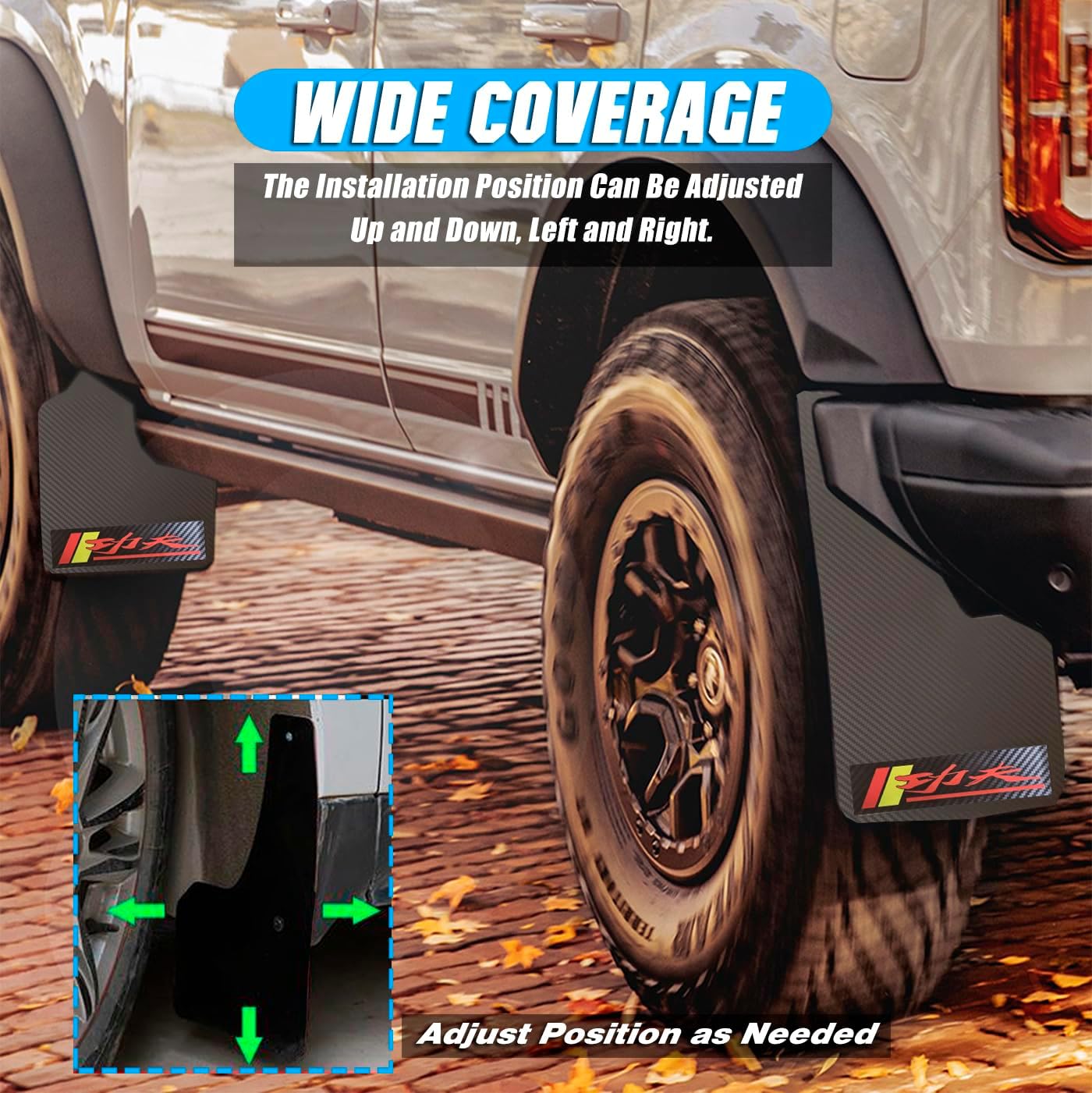 Universal Mud Flaps Fits Most SUVs/MPVs, Not Full-Size SUVs- Standard Size 4-Piece Hard Rubber Fenders Splash Guards Set, Carbon Fiber Pattern Mudflaps, Dirt/Slush Protection - with Logo Kong