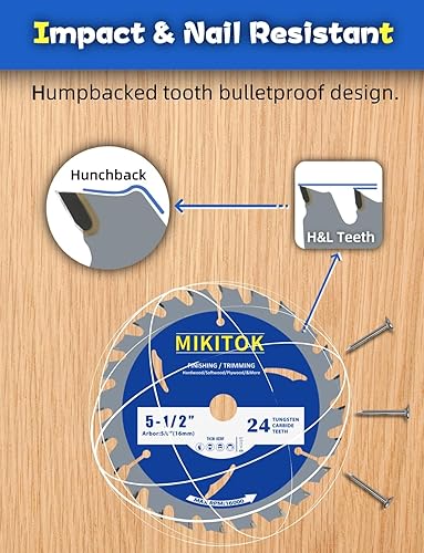 Miniatura 4 de Hoja de sierra circular de 5 12 pulgadas, 24 dientes, corte suave, hoja de carburo de tungsteno para madera duramadera blandamadera