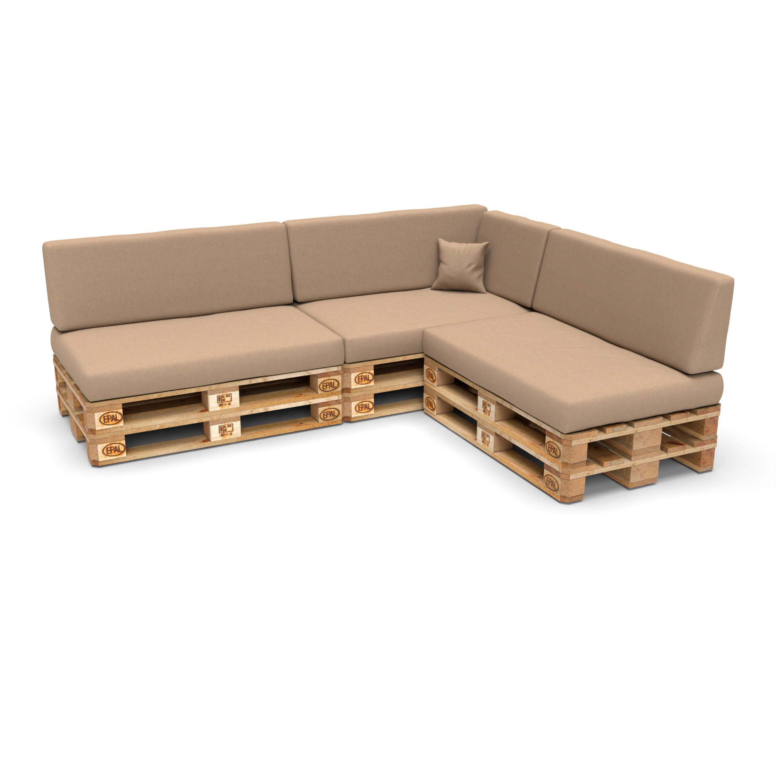 – POKAR Euro Pallet Seating Set of 8: 3x seats 120x80cm + 3x back cushions 120x40cm+ 1x side cushion 60x40cm + 1x decorative pillow 40x40cm, cold foam, Garden Furniture, without pallets, beige