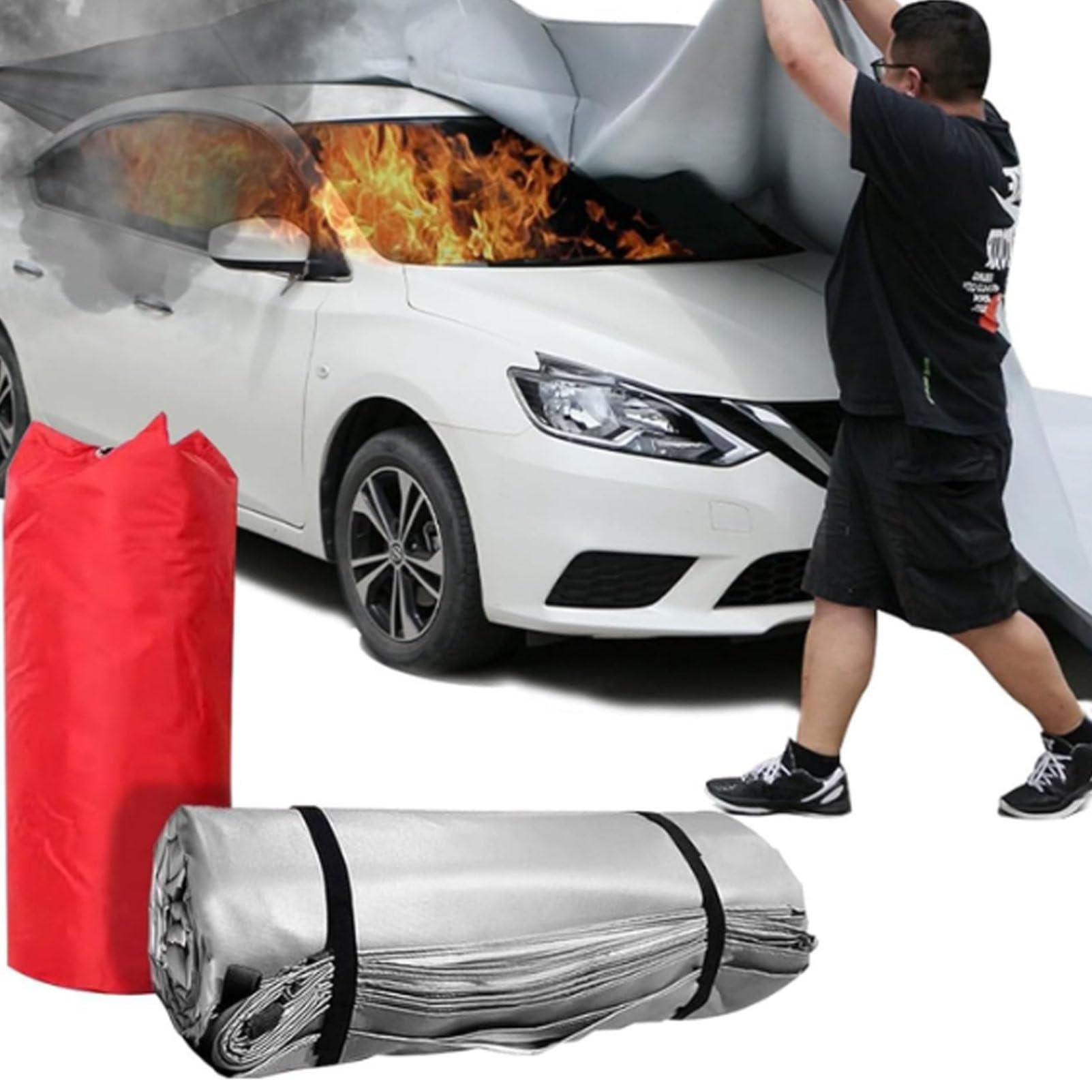Fire Blanket for EV Vehicles, 1100°C Reusable Quick Unfolding Flame Retardant, Silicone Coated Emergency Fire Blanket, Fire Suppression Blankets for Home, Office & Caravan 3*4m/9.8*13.1ft