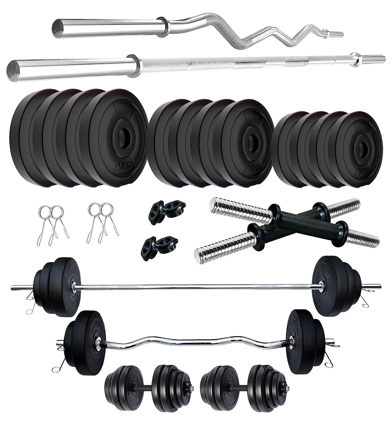 Amazon Brand - Symactive PVC 40 Kg Home Gym Set with One 5 Ft Plain + One 3 Ft Curl Rod and One Pair Dumbbell Rods, Multicolour (B0CV1BN5M8) Amazon Price History, Amazon Price Tracker