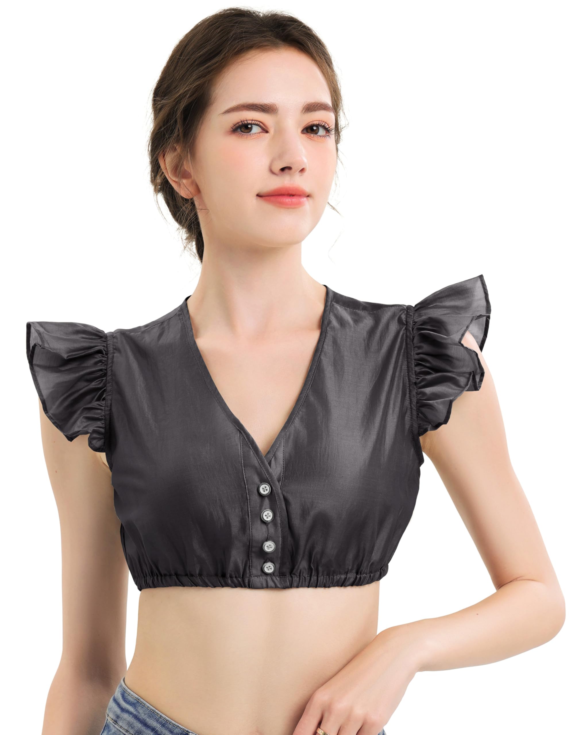 KOSMEEU Dirndl Bluse Damen Dirndlbluse Spitze Trachtenbluse Weiß Schwarz Grün Blau Rosa Dirndlblusen Schlicht Oktoberfest Spitzenbluse Trachten Bluse Bayrische Tracht V-Ausschnitt 34-54