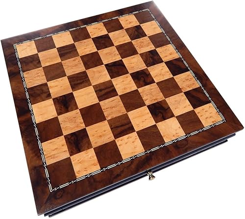 Vada Burl - Armario de ajedrez con incrustaciones de madera con cajón, juego mediano de 13 x 13 pulgadas, solo tabla, sin piezas disponible en Yaxa Costa Rica