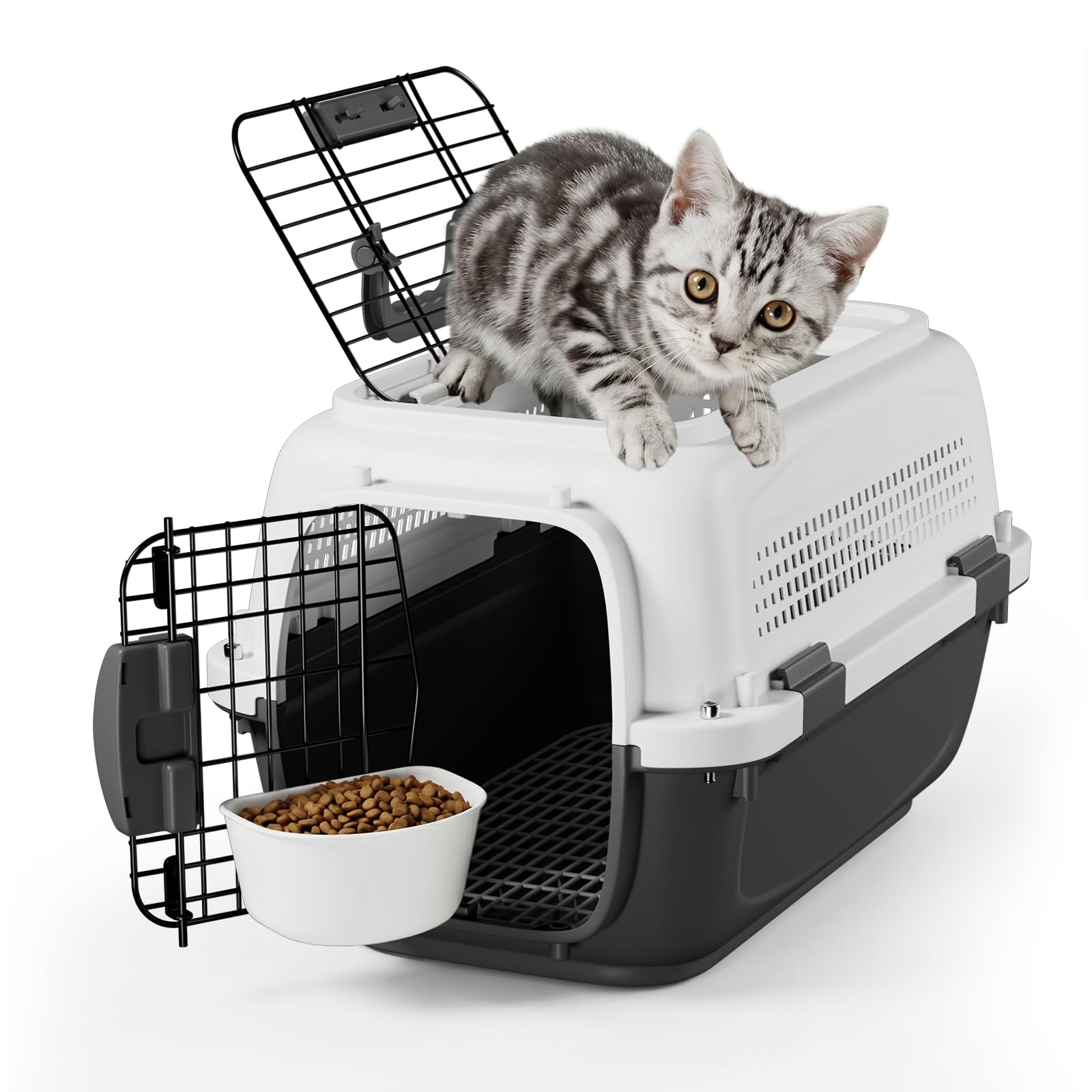 Photo 1 of MoNiBloom 19.5 Inches 2-Door Hard Cat Carrier with Bowl, Grey