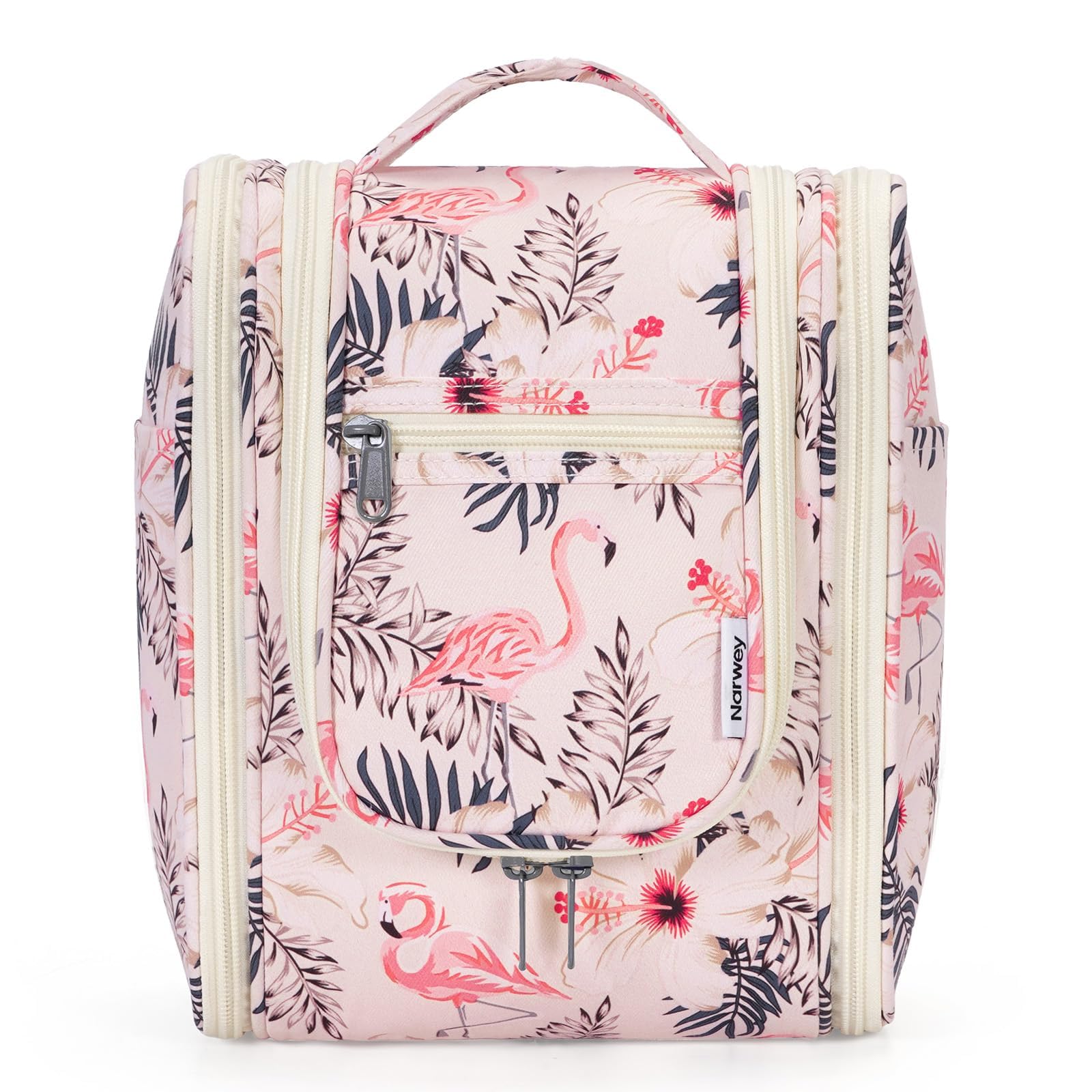 Narwey Small Hanging Toiletry Bag Women Travel Makeup Bag Organizer Toiletries Bag for Travel Size Essentials Accessories Cosmetics(Medium, Beige Bird)