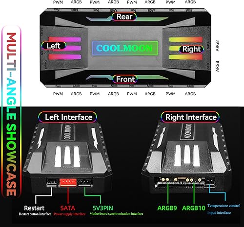 Miniatura 2 de Integrador de controlador ARGB de temperatura del ventilador de computadora, adaptador de cambio de luz ARGB de control remoto, 8 puertos PWM del