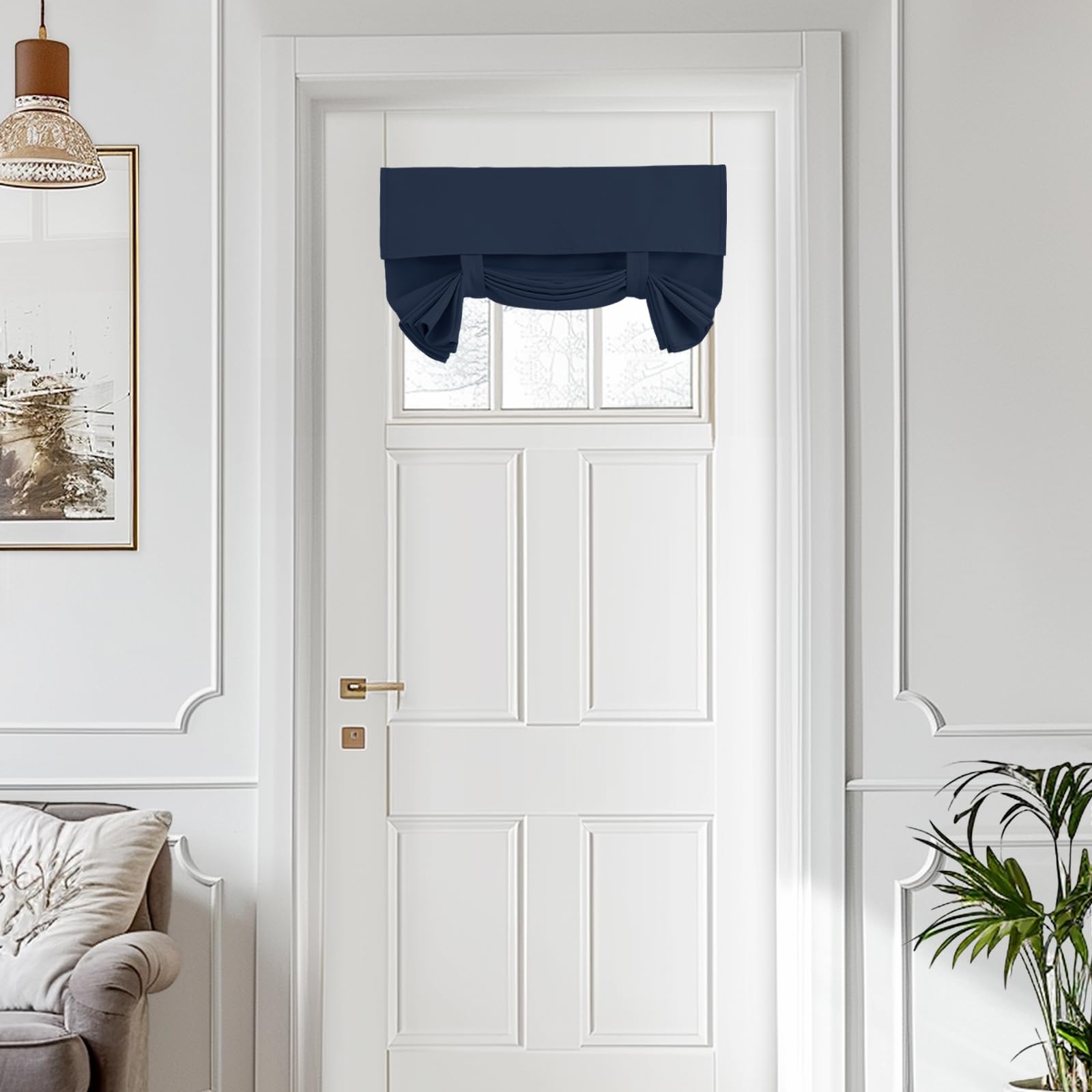 Vatge Small Door Window Curtains - 1 Panel, W26 x L20, Navy, Privacy Thermal Insulated Blackout Window Coverings for Front Glass Door Tie Up Shade for Home Office — image 1