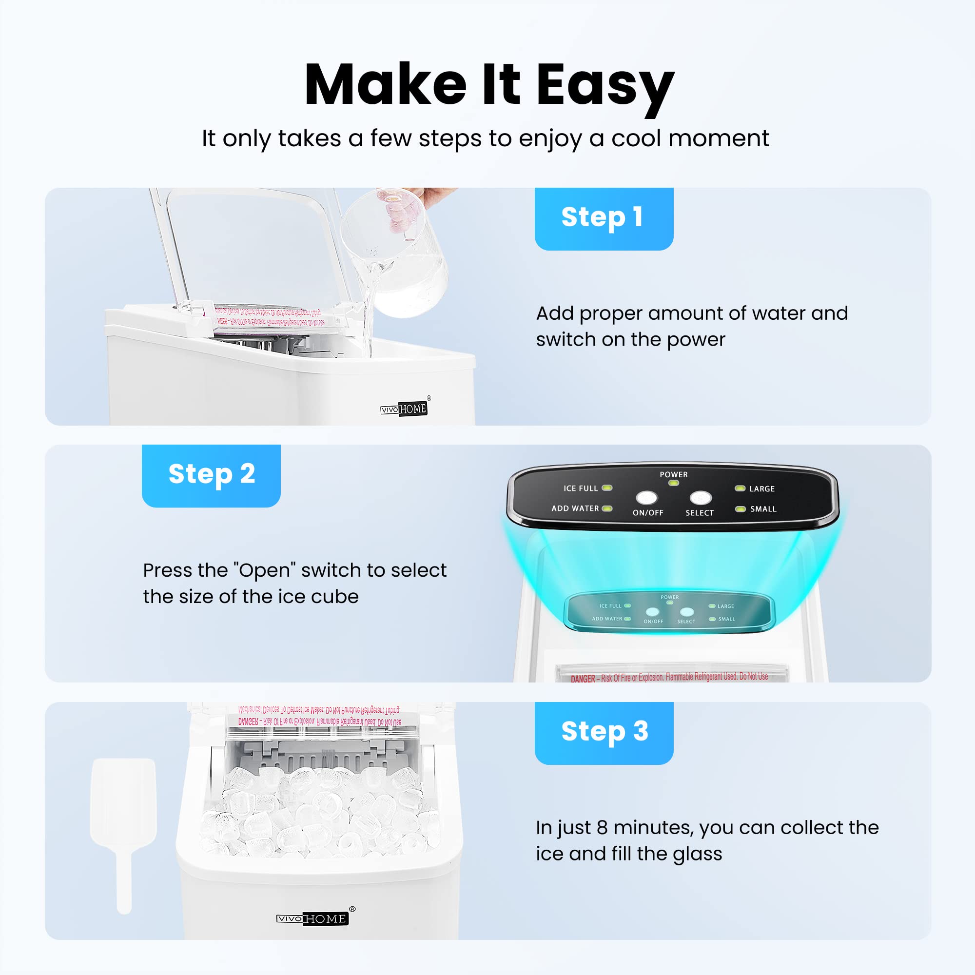 VIVOHOME Electric Portable Compact Countertop Automatic Ice Cube Maker Machine With Self Cleaning Function Visible Window And Hand Scoop White 26.5lbs/Day on Fridge.com - View 6