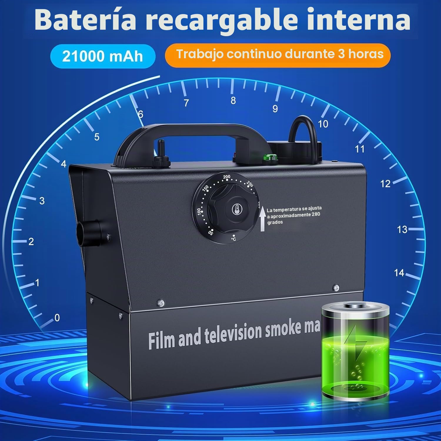 Máquina de Humo Portátil de 400 W, Batería Incorporada, 21000 mAh, Corriente Visible, Adecuada para Teatro, Grabación de Películas y Televisión, Halloween, Navidad, Fiestas, Reuniones Familiares