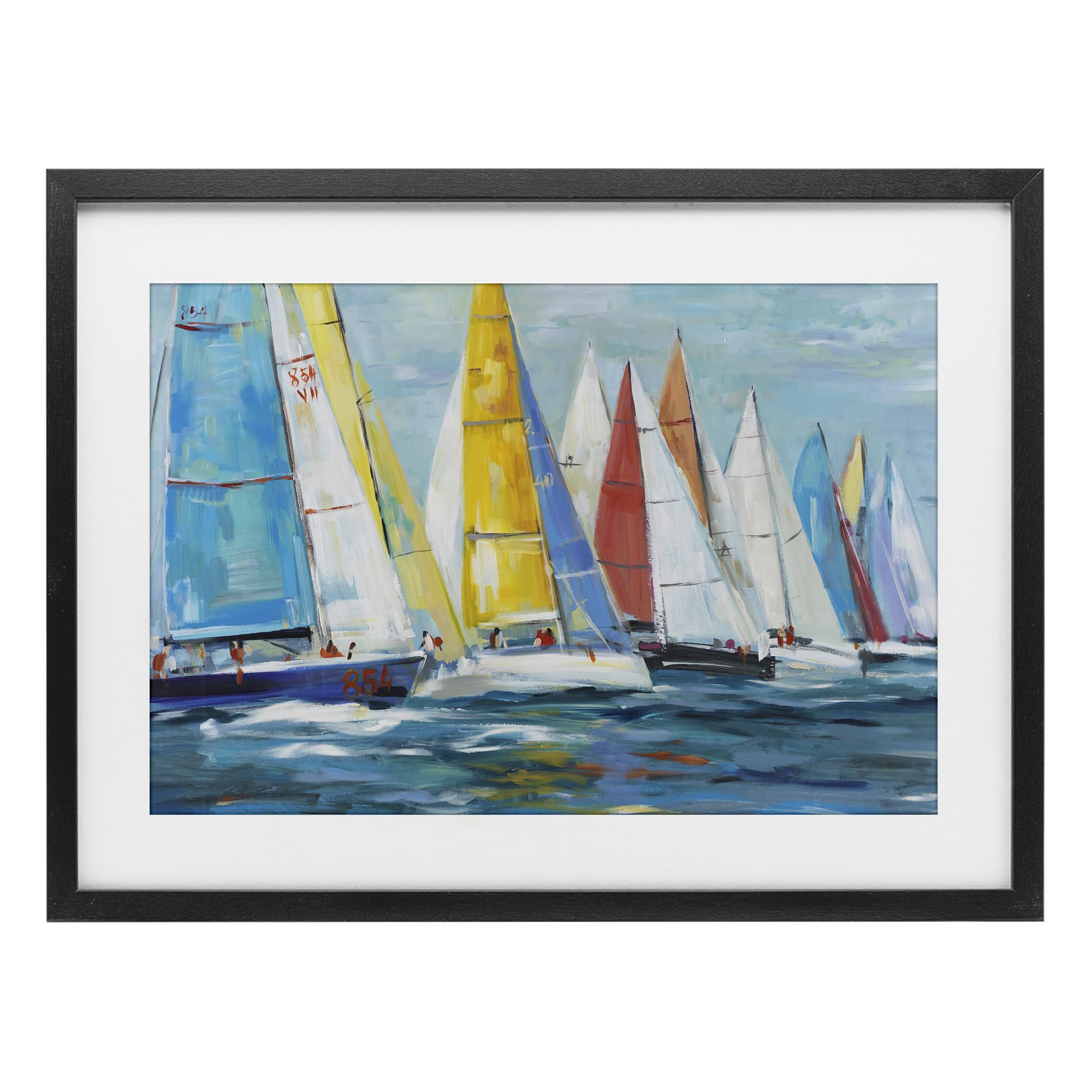 Stupell Industries 'Colorful Sails Coastal Scene', Framed Print Under Glass, Black, 20 x 14