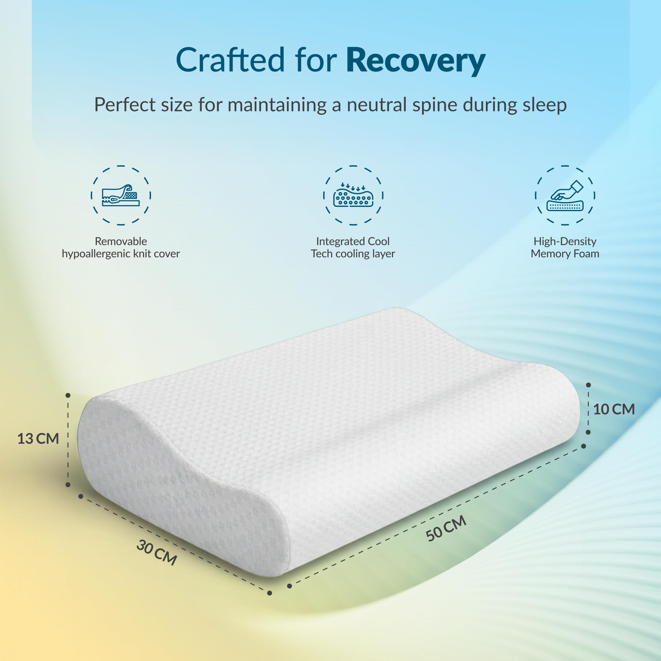 SleepyHug OrthoCurve PRO Cervical Pillow | Orthopedic Contour Design for Neck, Shoulder & Spine Support | Pressure-Relieving Memory Foam | 50×30×10 cm | White (Pack of 2) 3