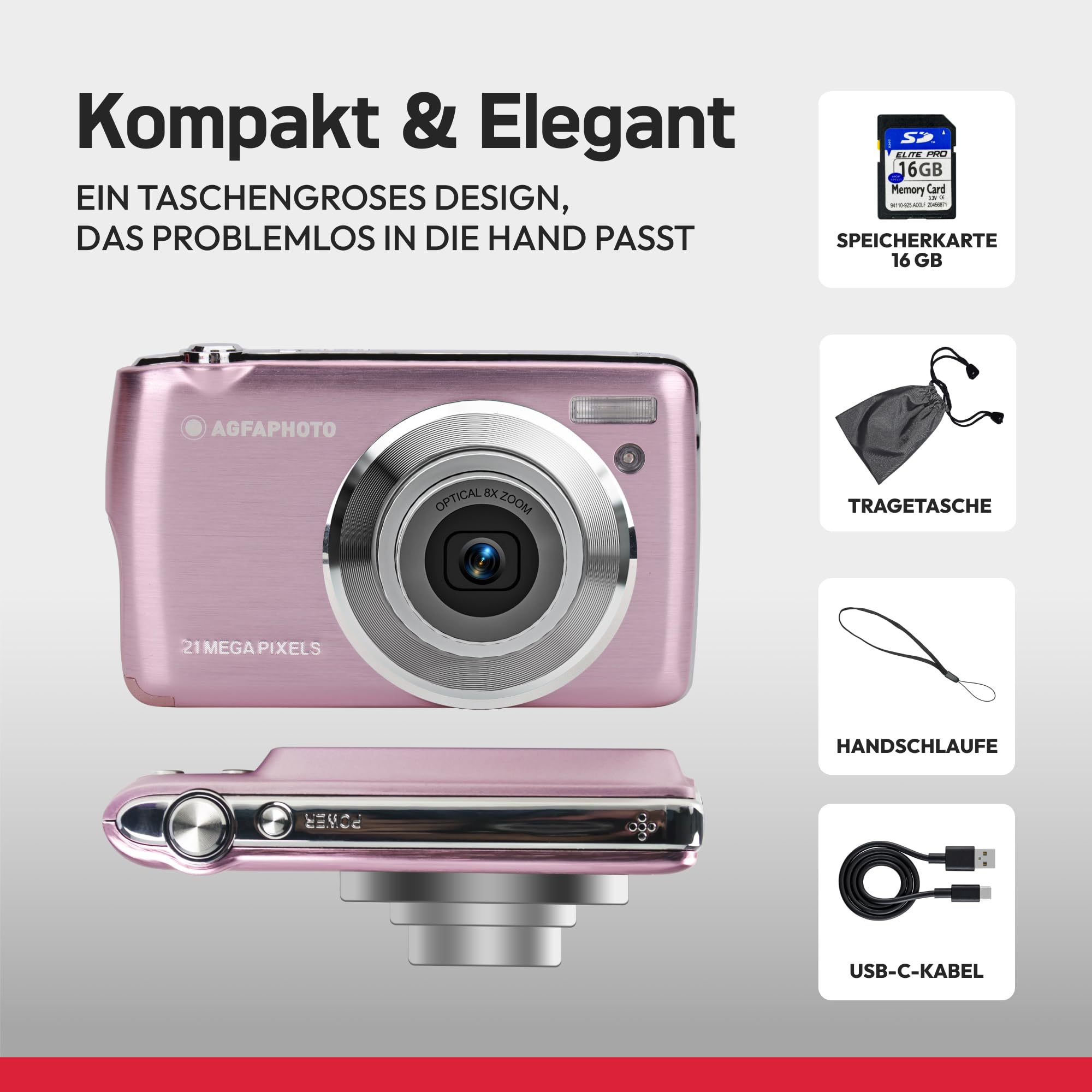 AGFA Photo Realishot DC8200 - Kompaktkamera, 18MP, Full HD Video, 2,7'' LCD-Bildschirm, 8-facher optischer Zoom, Lithium-Batterie und 16GB SD-Karte - Schwarz
