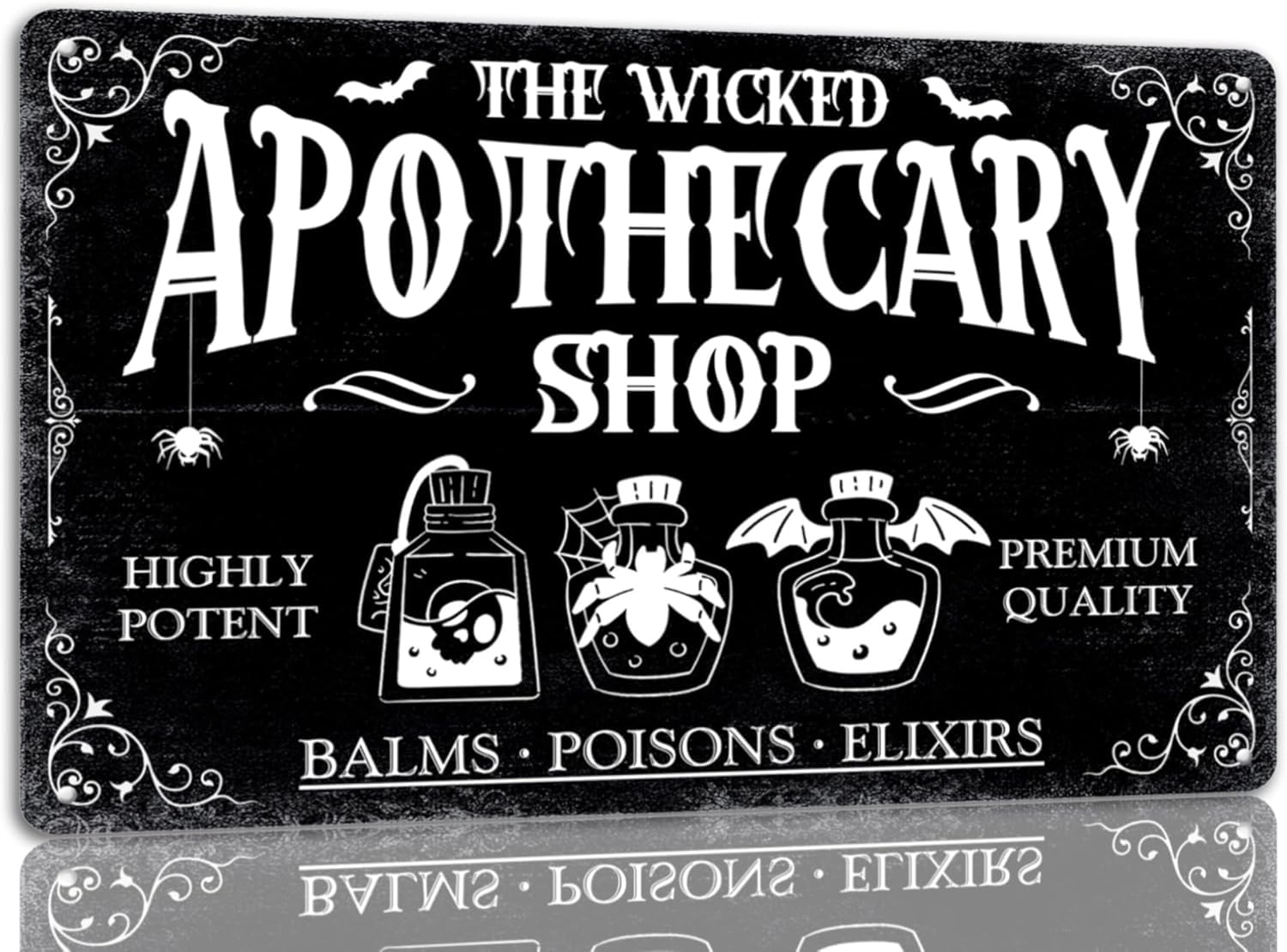 Duetom The Wicked Apothecary Shop Aluminum Sign Halloween Metal Sign Vintage Spooky Decor Halloween Witch Decor Signs Gothic Halloween Decorations for Cafe Bar Kitchen 8x12 Inch