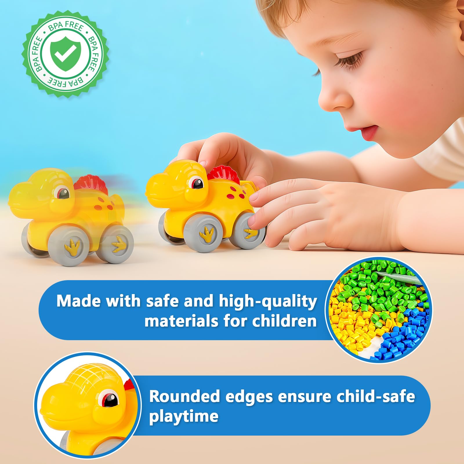 Toys for 1 Year Old Boy and Girl, Race Track for Toddlers 1-3 with 4 Dinosaurs Car Toys for Baby 12-18 Months, First Birthday Gifts for Boys, Educational Slide Toys for Ages 1-2