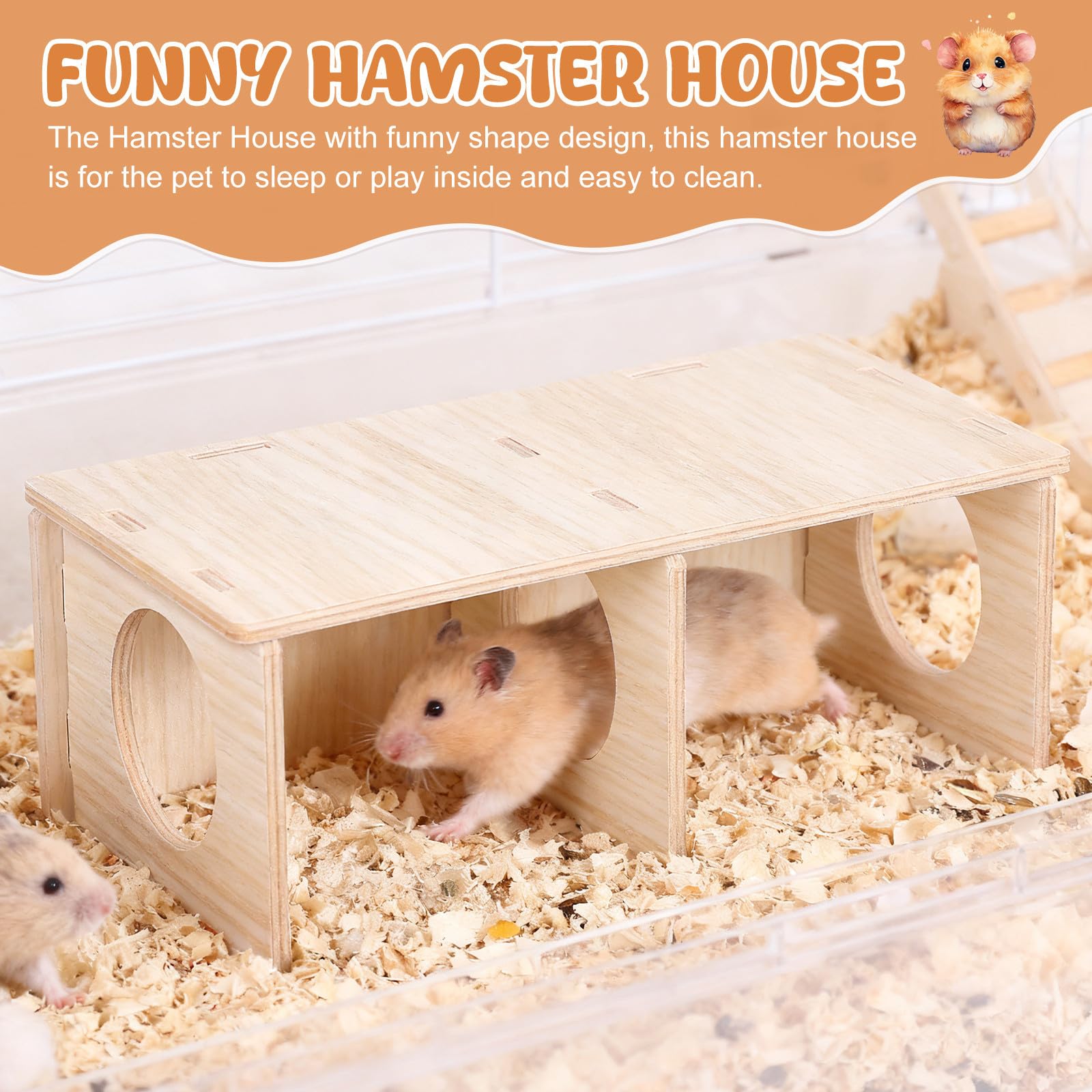 Casa de Madera para Hámster y Pequeños Animales Diseño de Dos Habitaciones y Fácil Limpieza Adecuado para Invierno y Verano