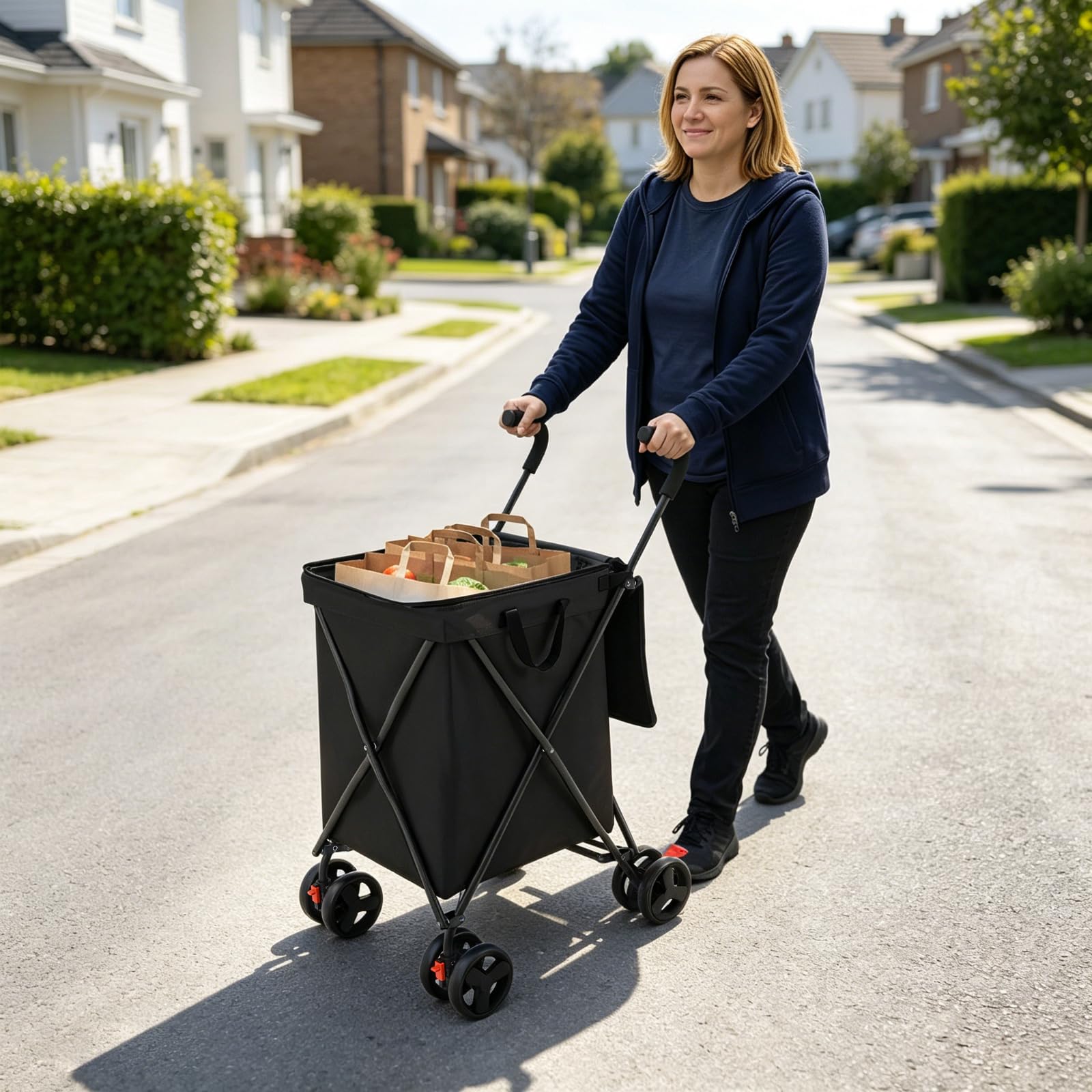Wózek na zakupy z 4 kółkami, 38 l, składany wózek na zakupy, nośność 70 kg