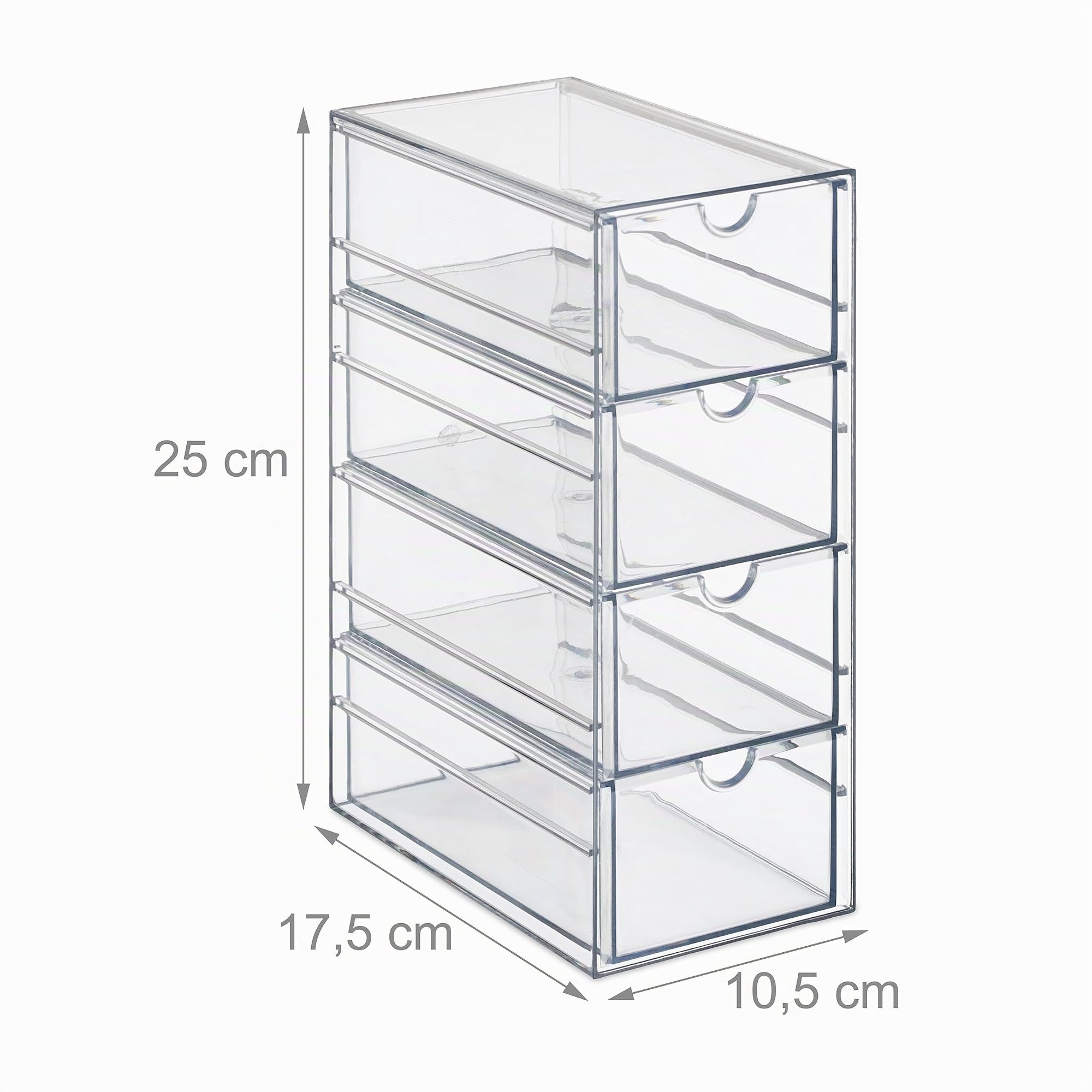 Relaxdays Portatrucchi, Set da 4, Cassetti Organizer Portaoggetti, Contenitore Bagno e Ufficio, Plastica, Trasparente