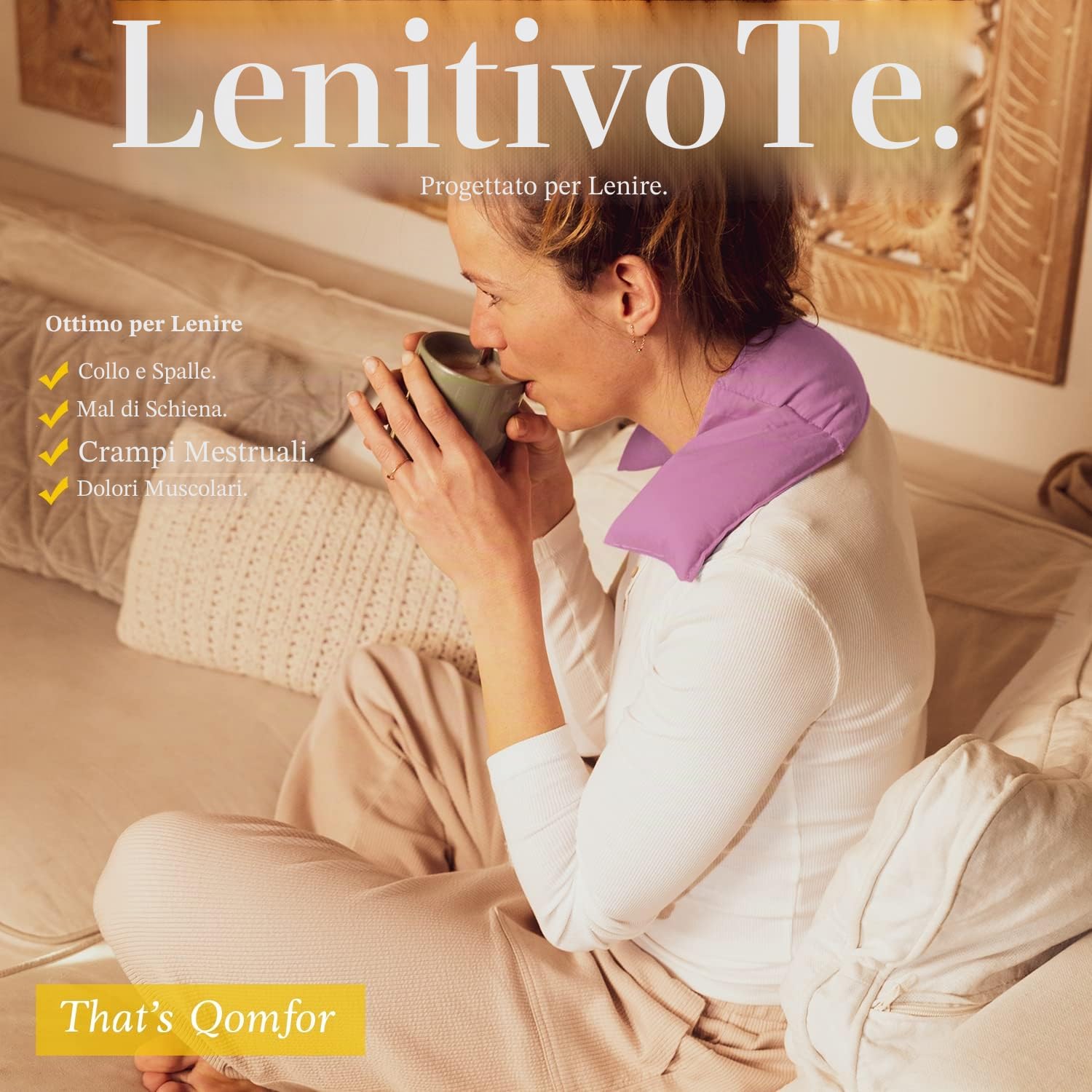 Qomfor - Cuscino termico in granuli per microonde - Malva - Termoforo per microonde con design a 3 camere/Cuscino riscaldante - Impacco termico per collo e spalle