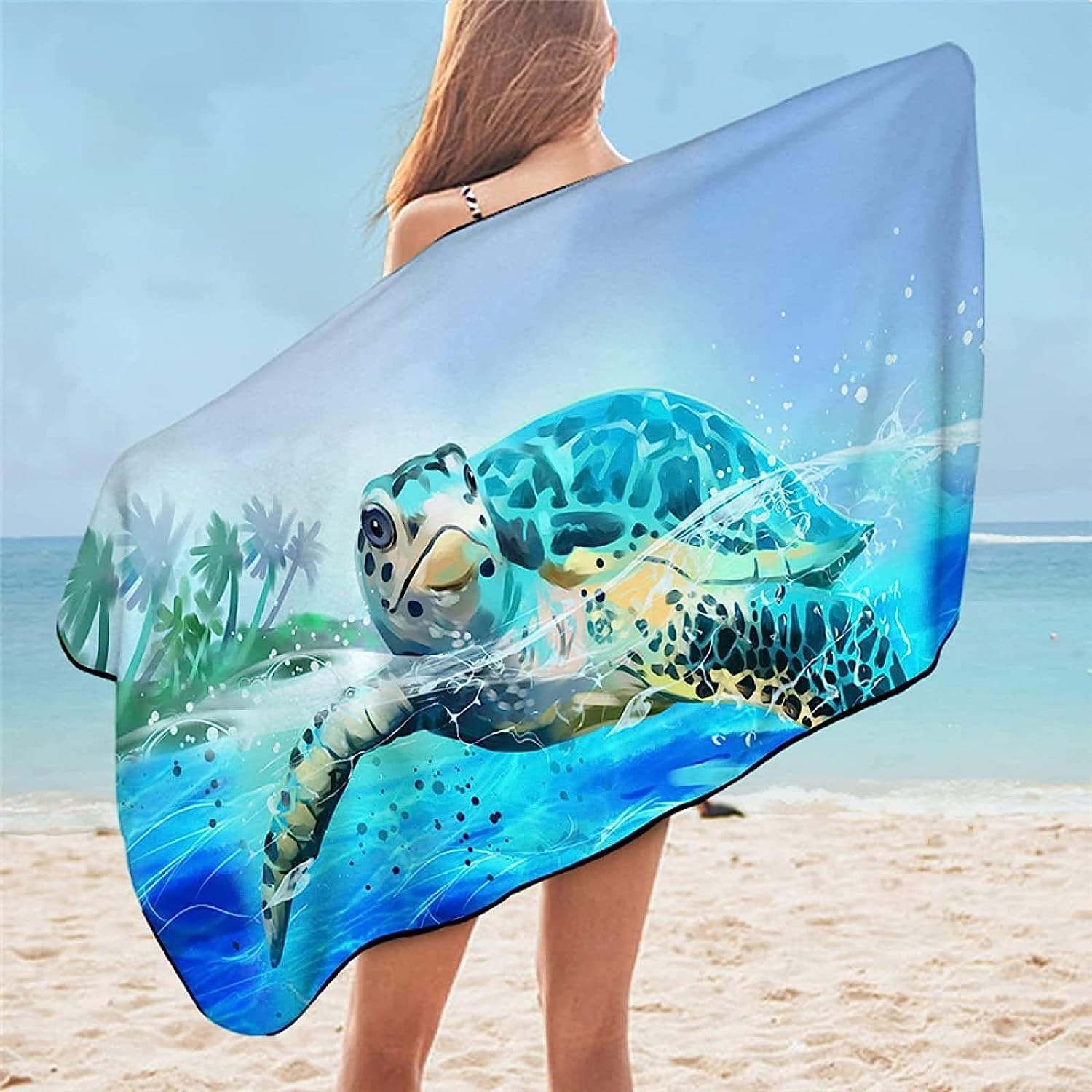 Telo Mare Microfibra Grande Tartaruga Animale Di Colore 200 X 200 Cm, 3D Telo Mare Leggero Antisabbia Per Donna Uomo, Asciugamano Microfibra Asciugatura Rapida Per Bagno, Spiaggia, Campeggi -3F3Y/Y0Q