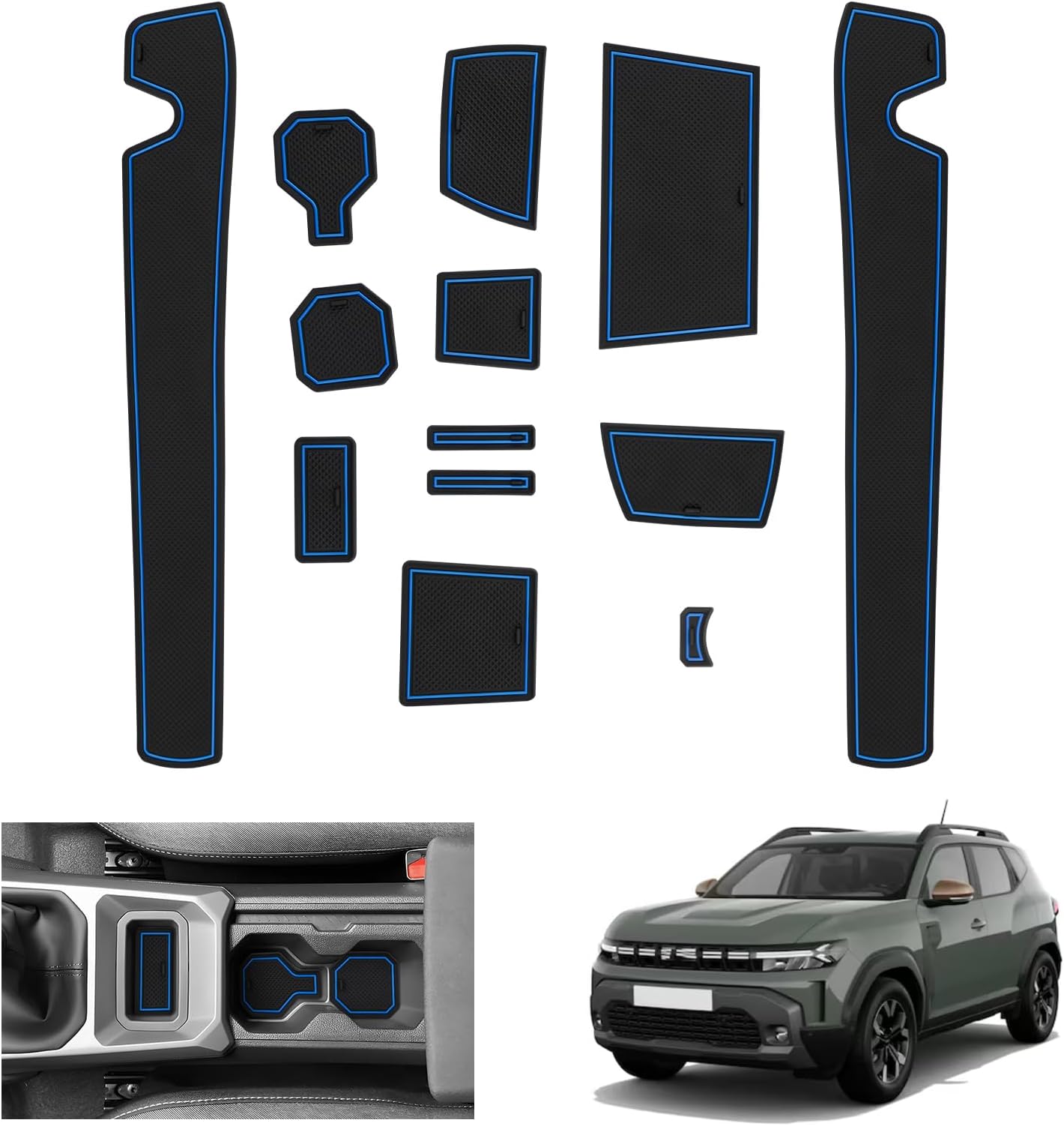 GAFAT New Dacia Duster 3 2024 2025 2026 Non-Slip Mats, UK RHD Rubber Mats for Centre Console, Cup Holder, Door Seam, Dacia Duster 3 Accessories (Blue)