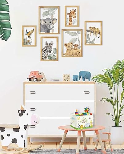 Miniatura 3 de Decoración de pared para guardería de animales de bebé impresión artística de pared de animales de safari para niños y niñas, póster de guardería de