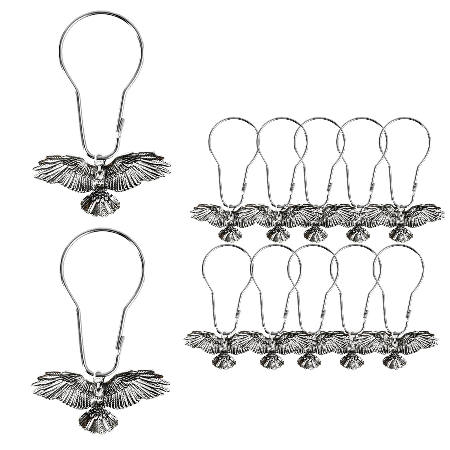 12 Pieces Shower Curtain Hooks Rings Eagle Shower Curtain Hooks Rustproof Metal Shower Curtain Hangers Animal Pendant Accessories Set Rustproof Stainless Steel Eagle Shower Curtain Hooks