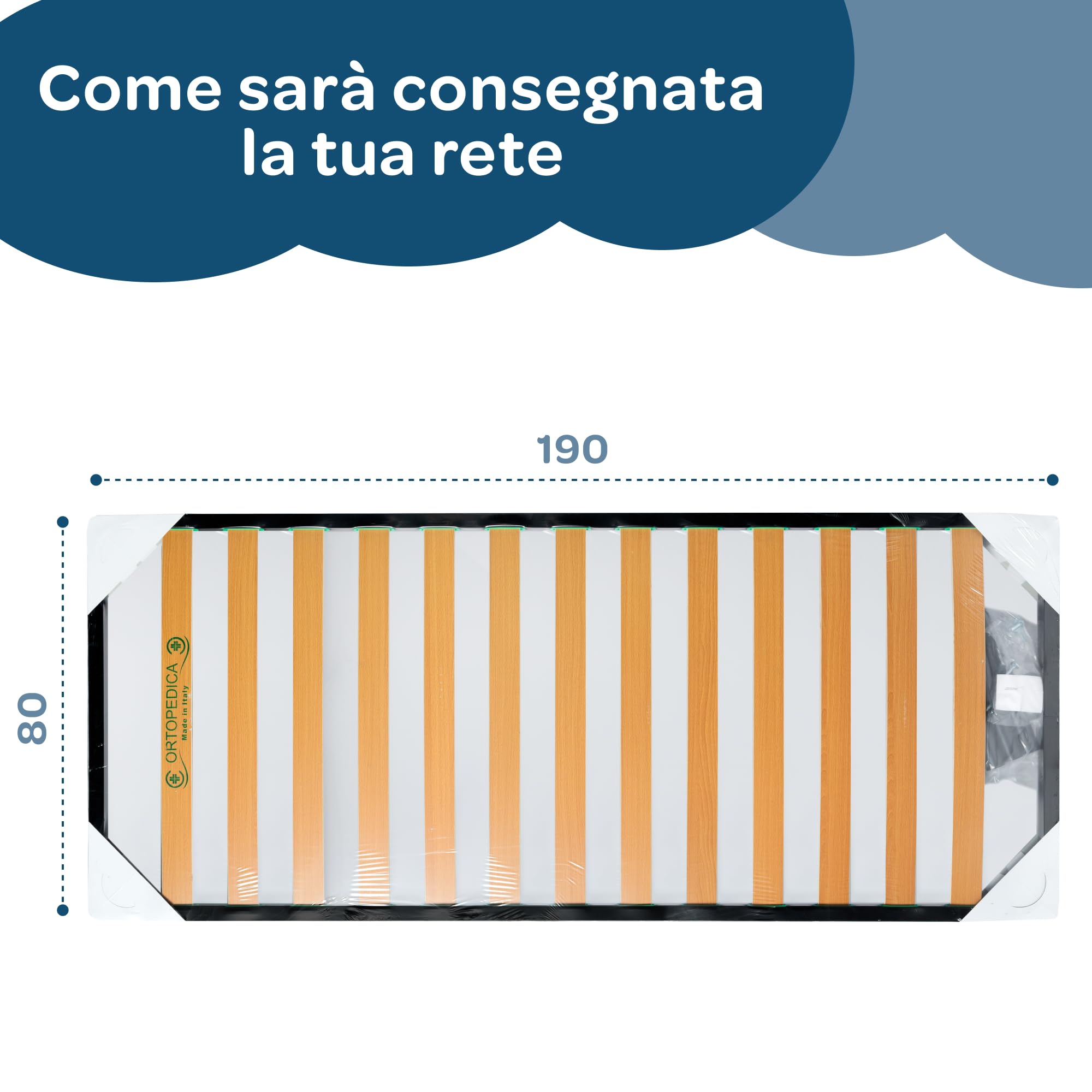 Rete Ortopedica Singola 80x190cm - Doghe Legno Betulla, Struttura Acciaio, Made Italy