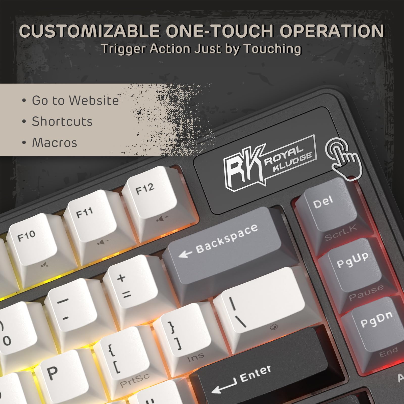 RK ROYAL KLUDGE L75 Teclado mecánico de montaje de junta con perilla/teclas macro y placa de identificación táctil, teclado inalámbrico TKL 75% de triple modo BT/2.4G/USB-C, intercambiable a caliente