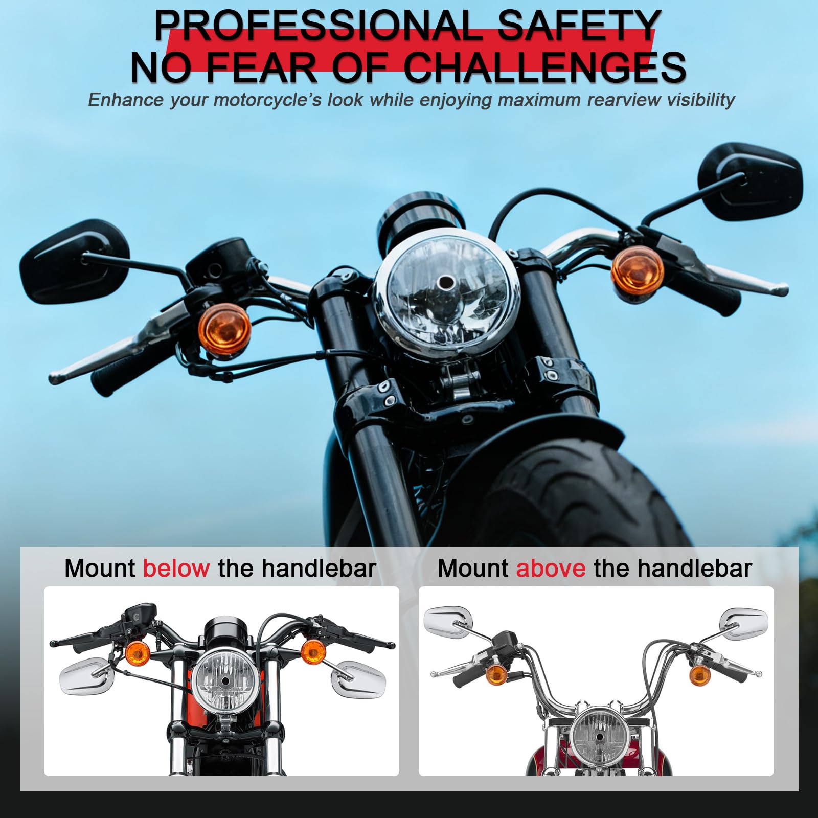 Lusterko wsteczne 5/16 z gwintem 24 UNF, uniwersalne do motocykli Harley CVO Touring, Softail, Dyna Sportster XL 883, 1200, Electra Glide, Road Glide, 1984-2025, czarne #2