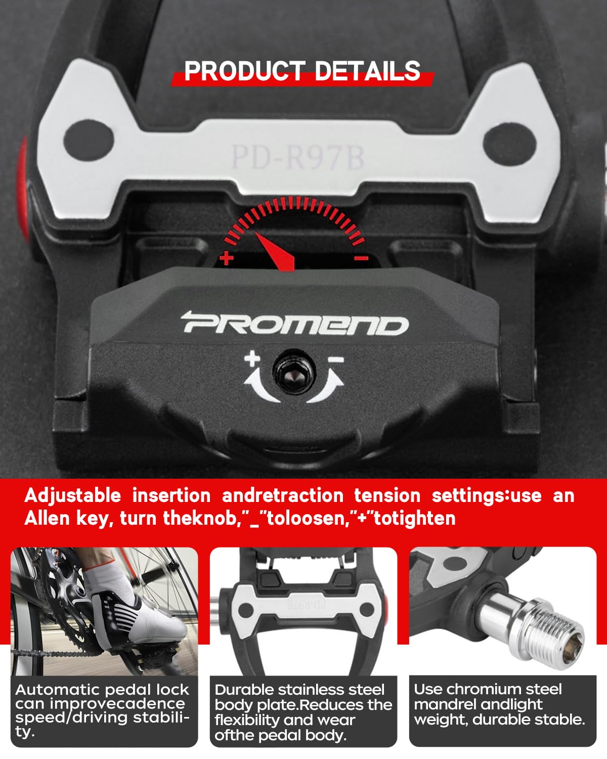 Pedali MTB Doppia Funzione compatibile con Bici, con Tacchette Accessori, Pedali per Bicicletta in Fibra di Nylon Leggera per Mountain Corsa Gravel Strada BMX, DU+ Asse 9/16