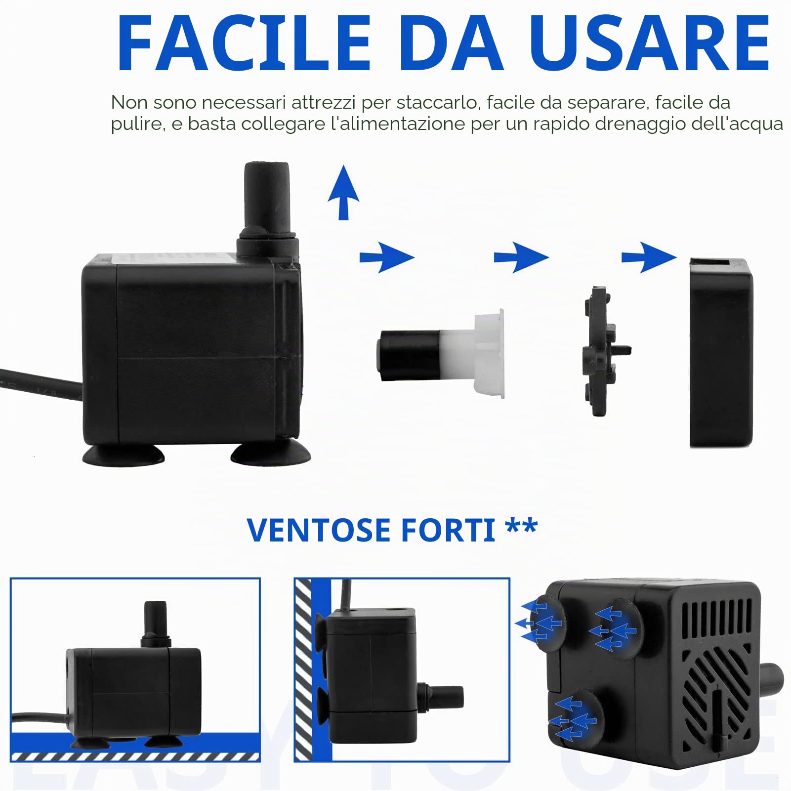 Mini pompa sommergibile USB (DC 5V 1-3W 200L/H) Regolabile, ultra silenziosa piccola pompa per acqua per fontane per animali domestici, acquario, laghetto, idroponica, interno o esterno