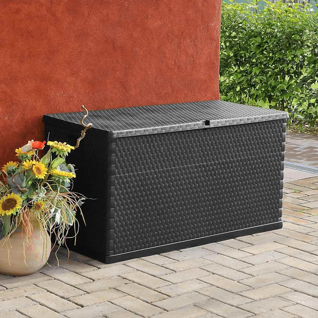 Contenitore da giardino antracite, 120 x 56 x 63 cm, in rattan PP, resistente alle intemperie, per cuscini, coperte e accessori, ideale per terrazza, balcone o giardino