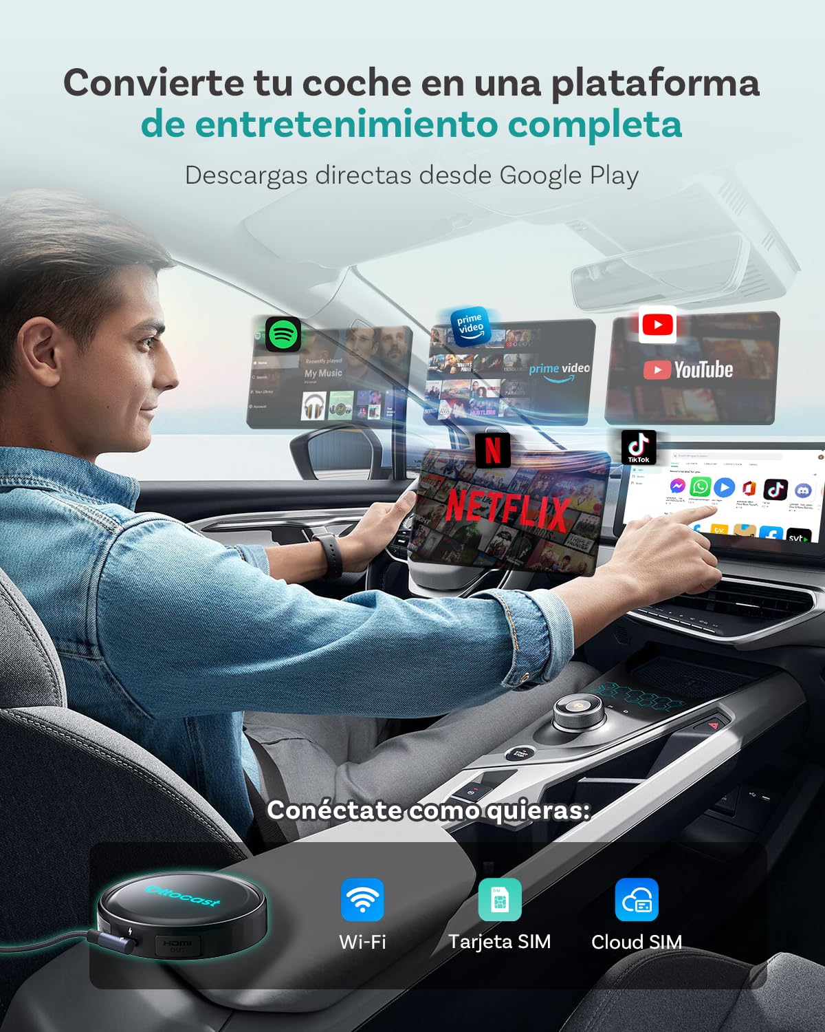 (2026 Nuevo) OTTOCAST P3 Pro CarPlay AI Box, 3-en-1 Inalámbrico Adaptador CarPlay & Android Auto con Salida HDMI, 8GB+128GB, Descargar Cualquier App, Pantalla Dividida para Coches con CP/AA con Cable