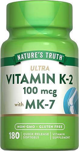 Nature's Truth Vitamina K2 MK7 100 mcg 180 cápsulas de cápsulas blandas Suplemento sin OMG y sin gluten